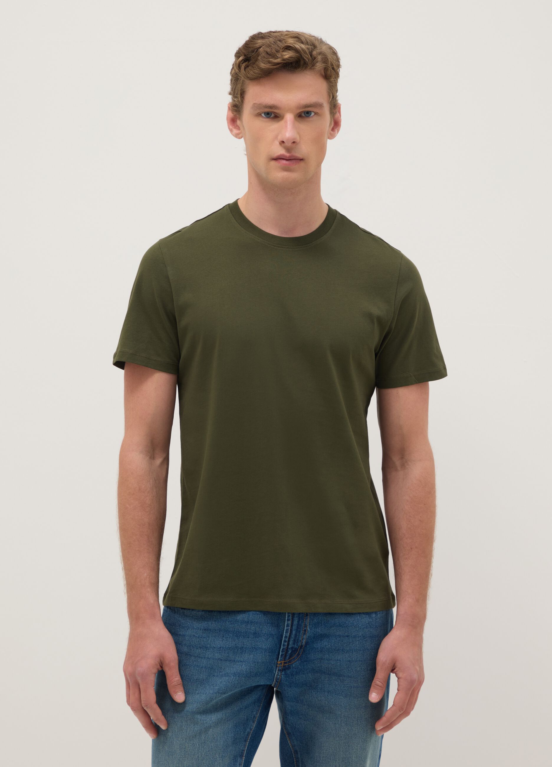Green pure cotton regular fit T-shirt