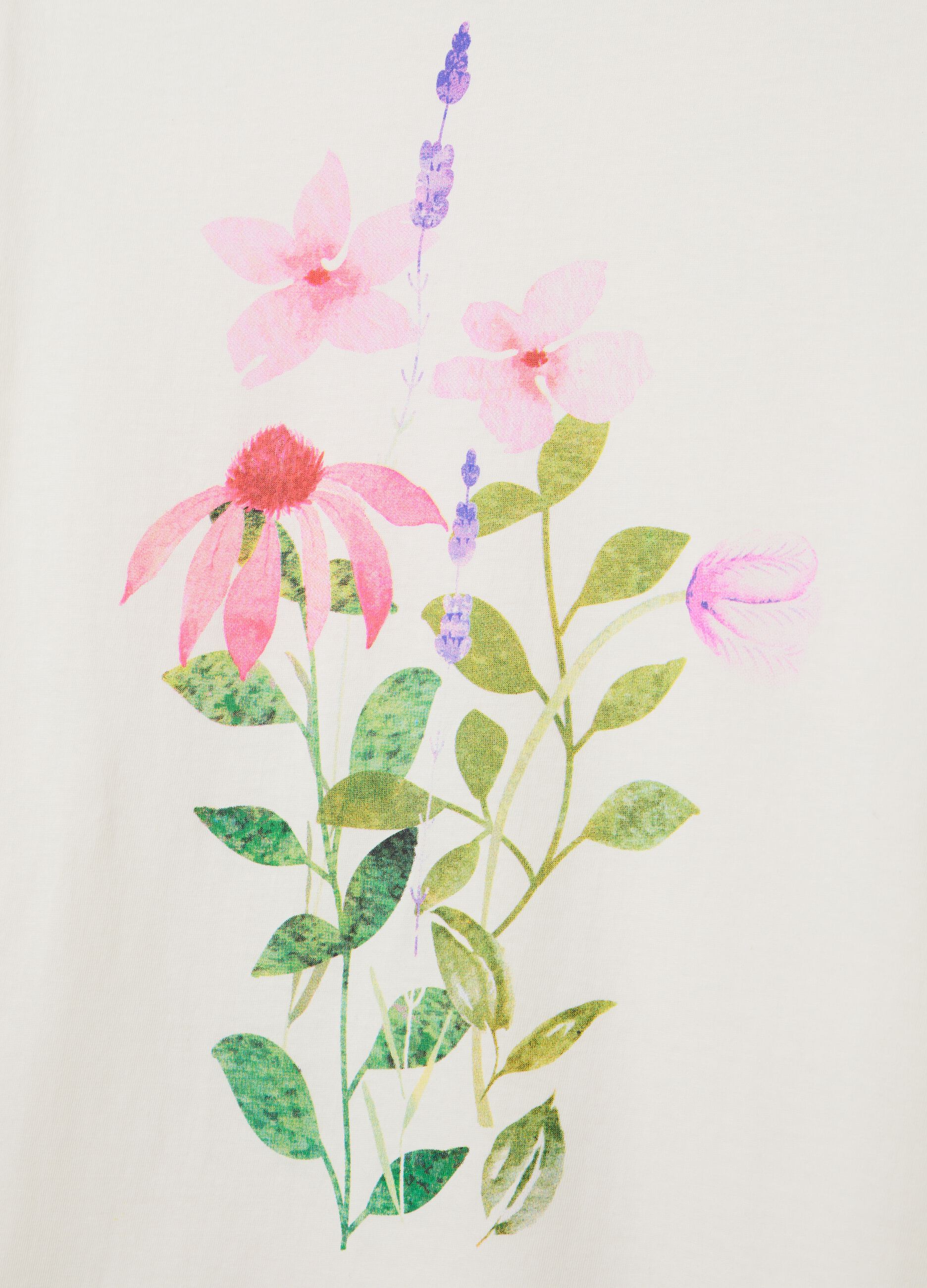 White cotton T-shirt with flowers print