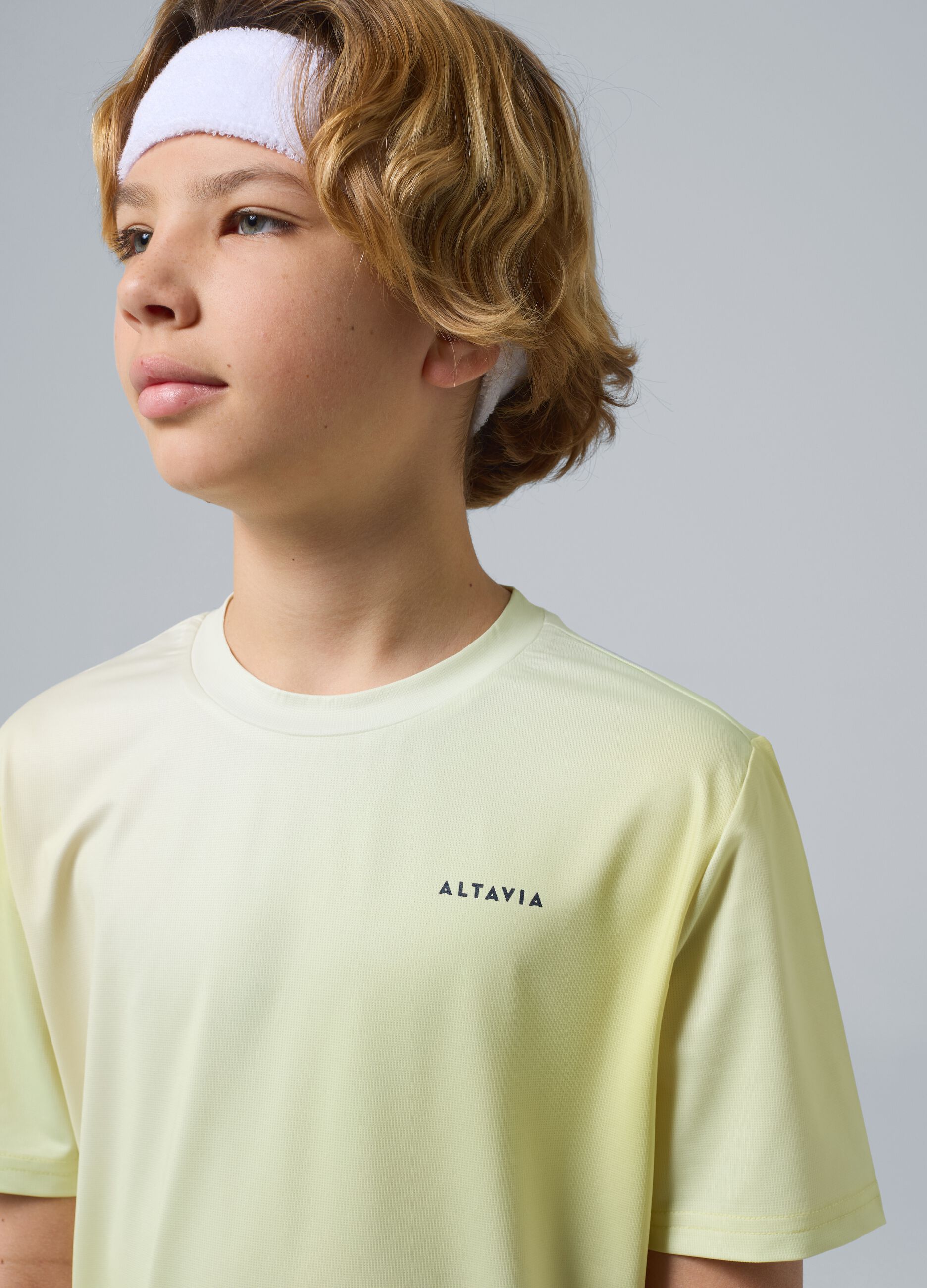 T-shirt sportiva gialla in tessuto tecnico elasticizzato con effetto tie-dye per bambino ALTAVIA COURT