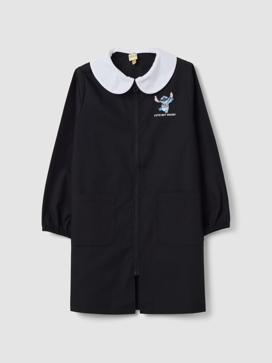 Black girls&rsquo; school smock with white collar and Stitch embroidery_0
