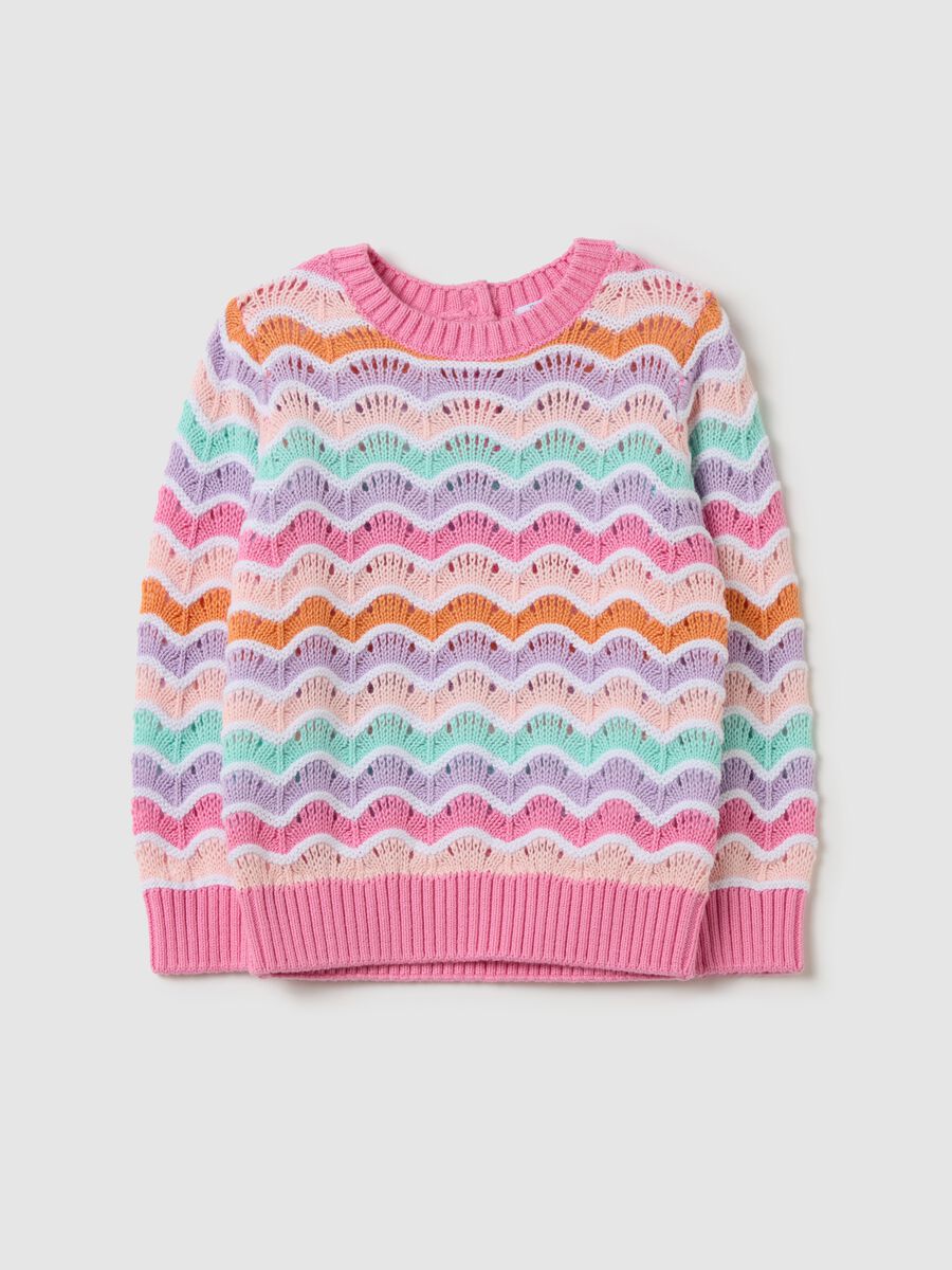 Pullover in cotone con lavorazione traforata _0