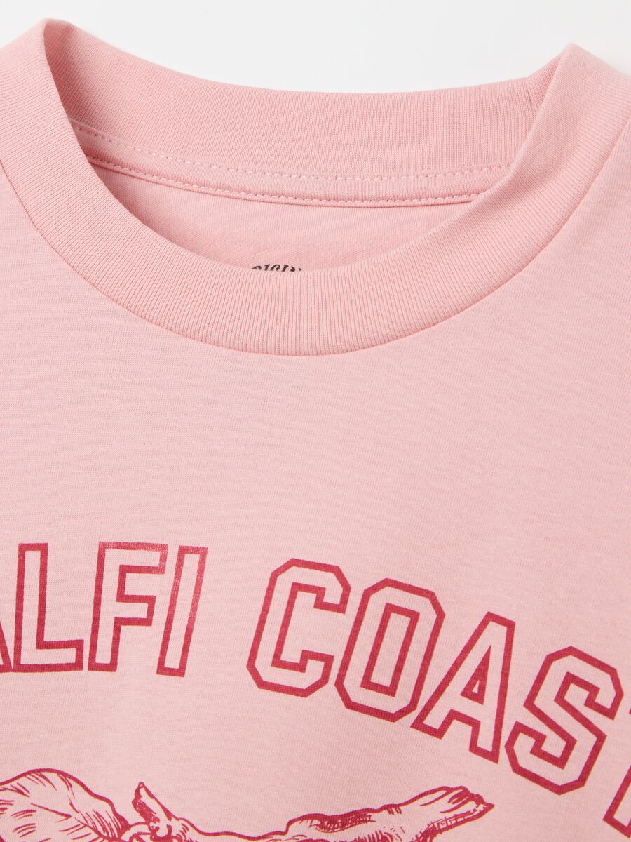 Pink cotton T-shirt with "Amalfi Coast" print_5