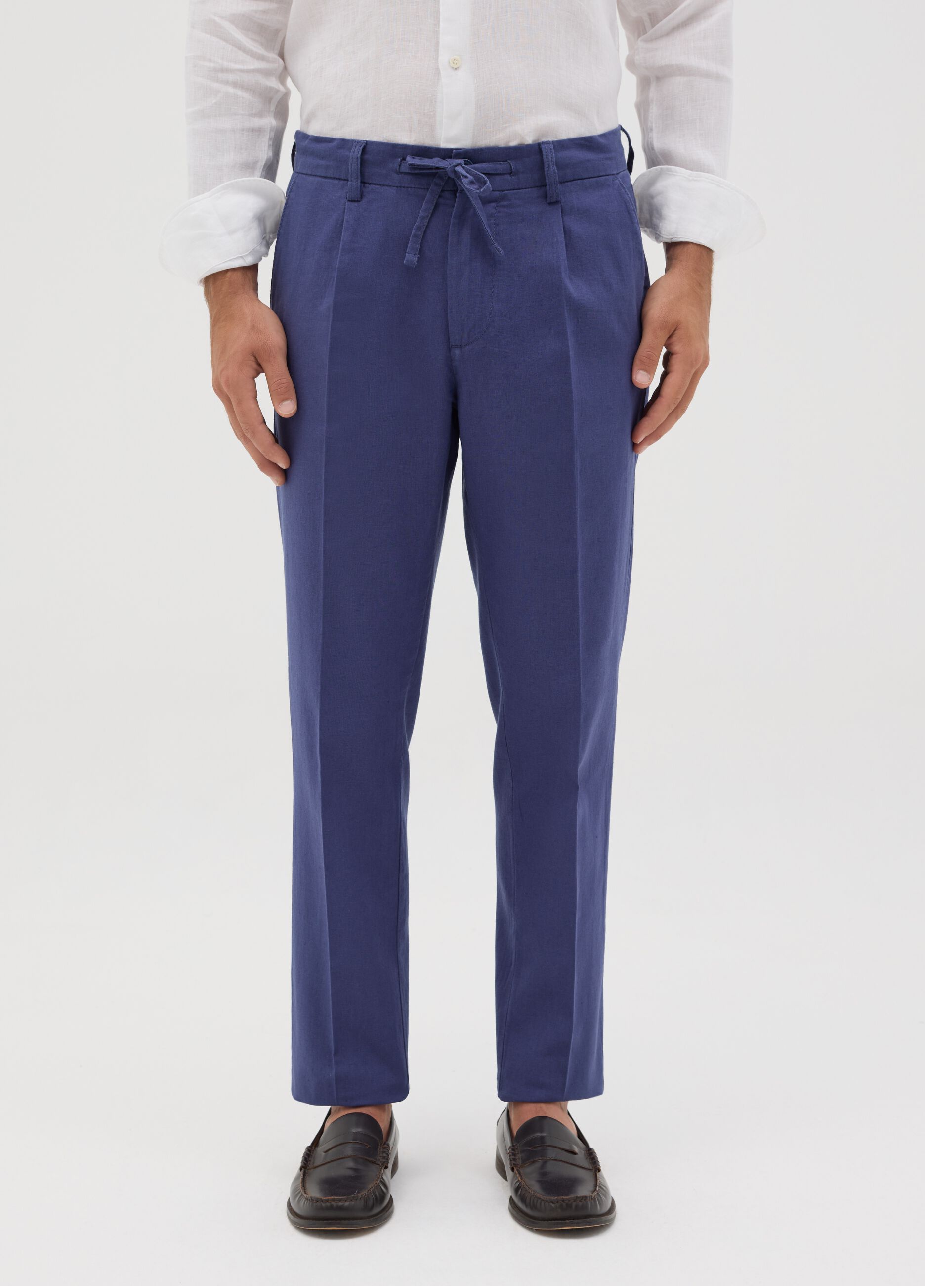 Blue slim-fit chino trousers with drawstring