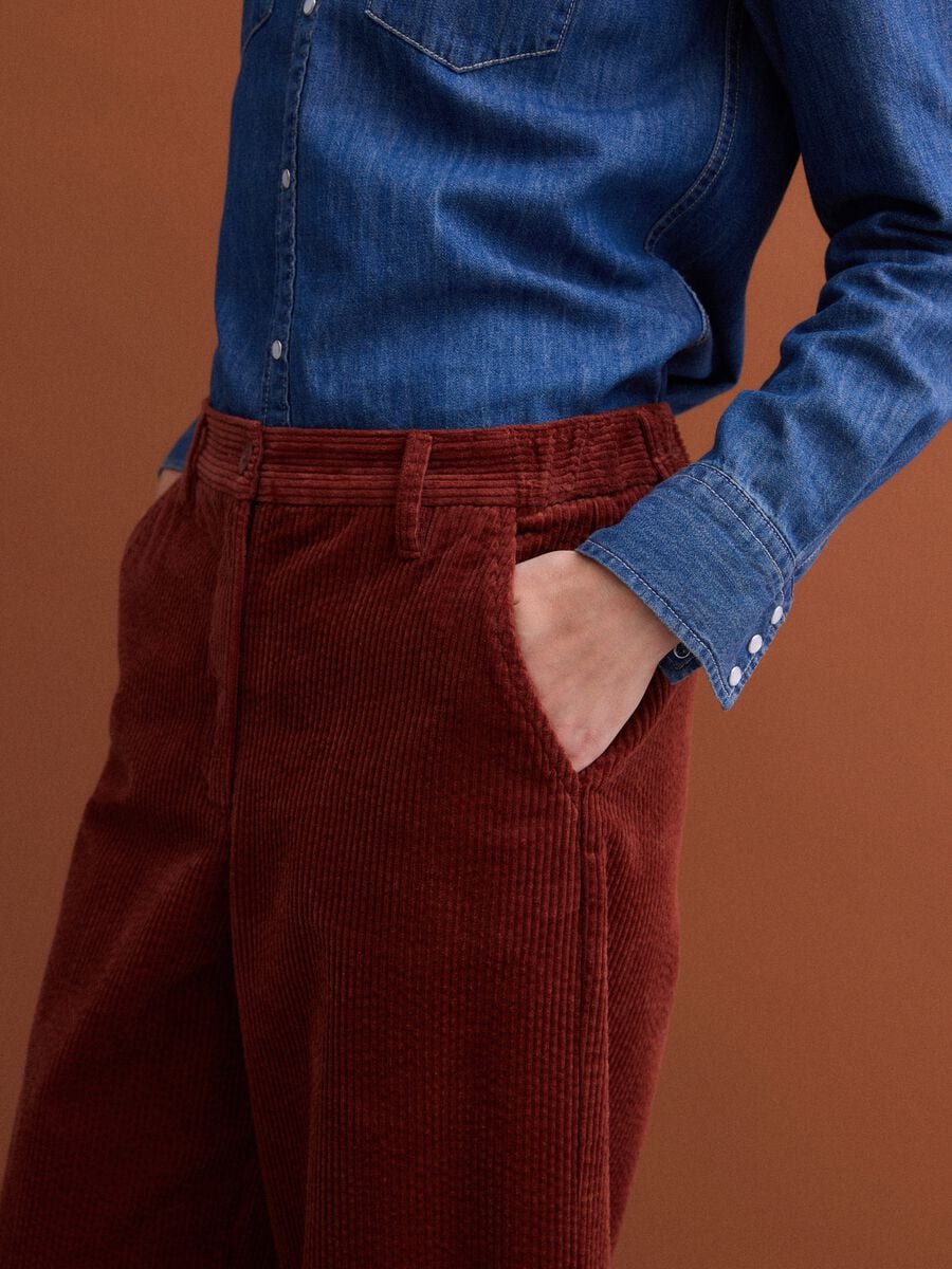 Orange pure cotton regular-fit ribbed trousers_3