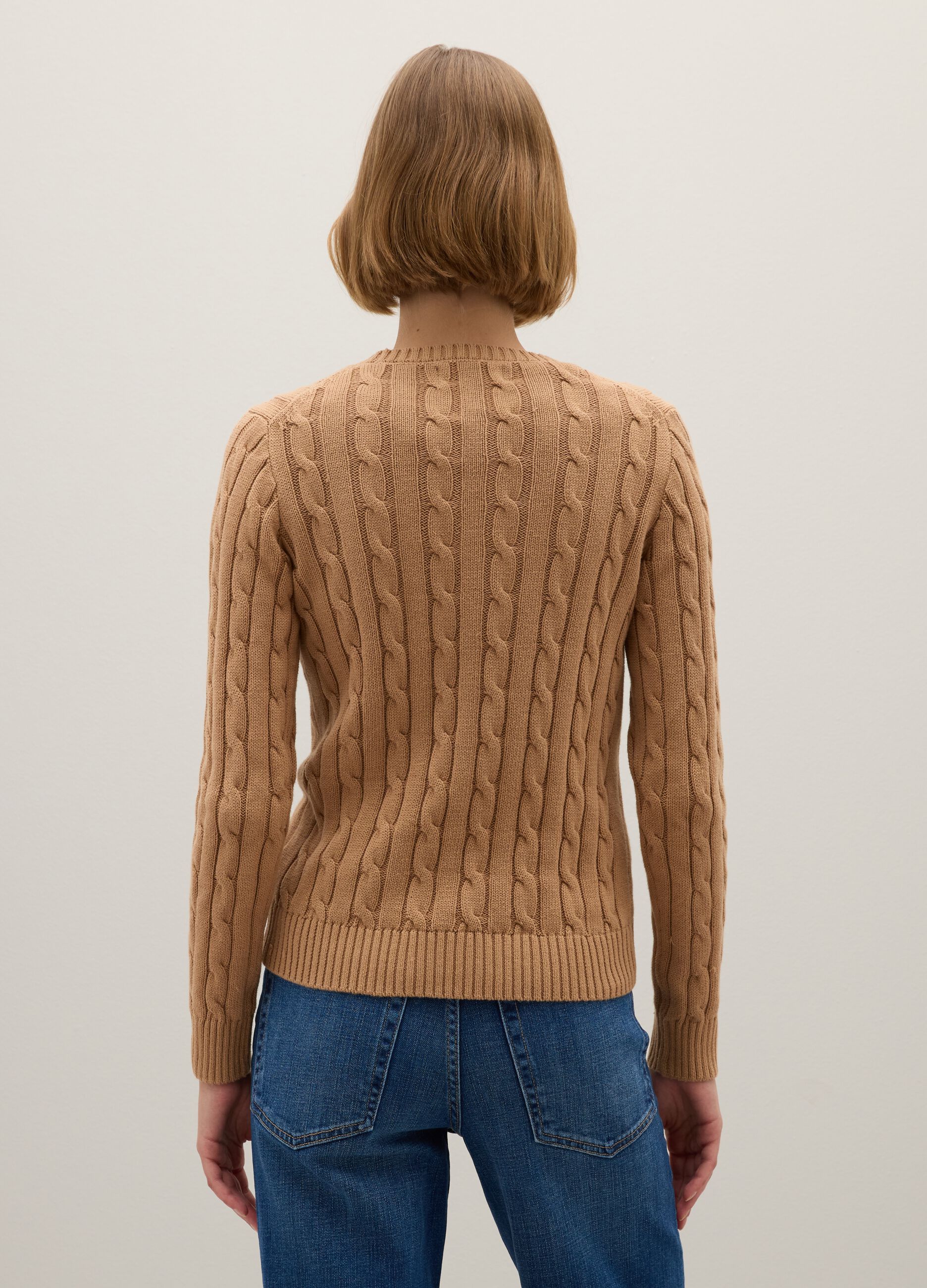 Beige pure cotton sweater, regular fit