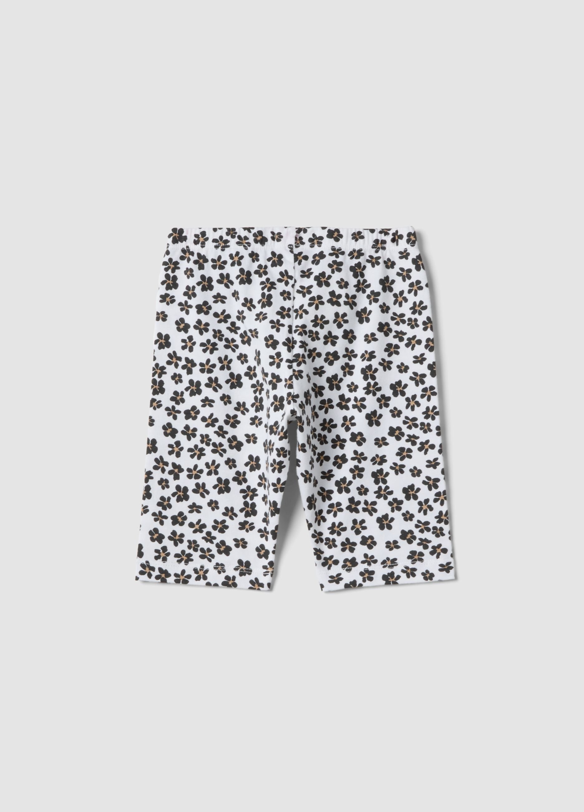 White organic cotton shorts with floral print