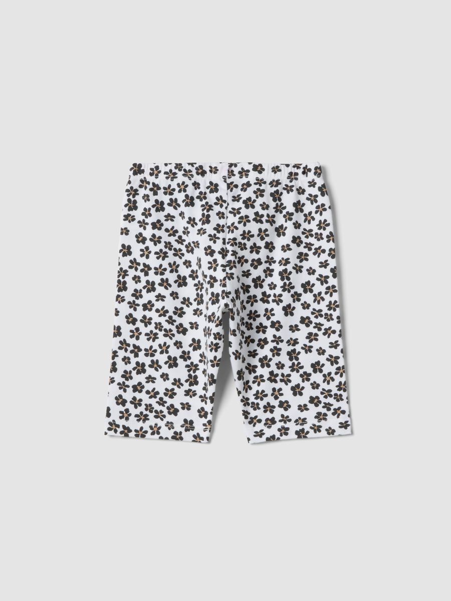 White organic cotton shorts with floral print_1