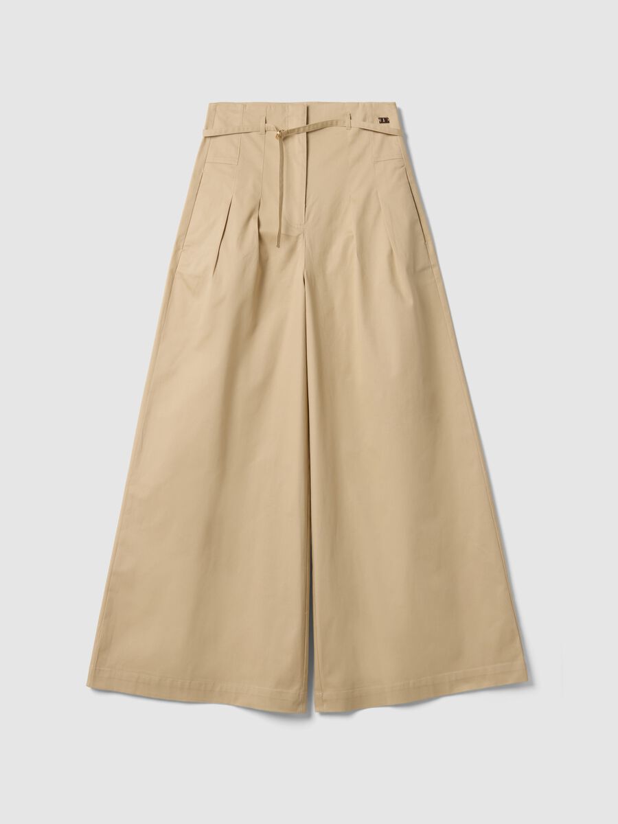 Pantaloni chino in cotone elasticizzato beige wide leg_0