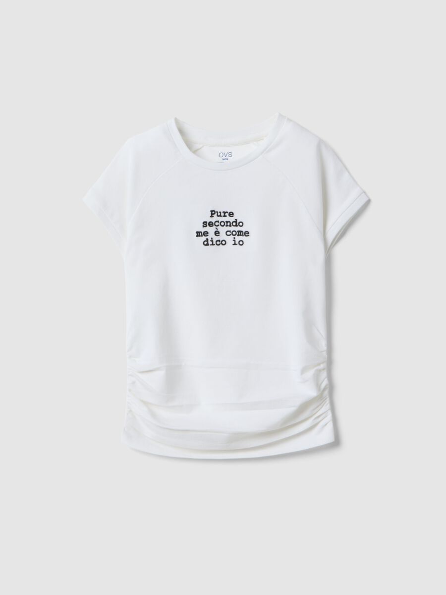 T-shirt in cotone elasticizzato bianca da ragazza slim fit con frase_3