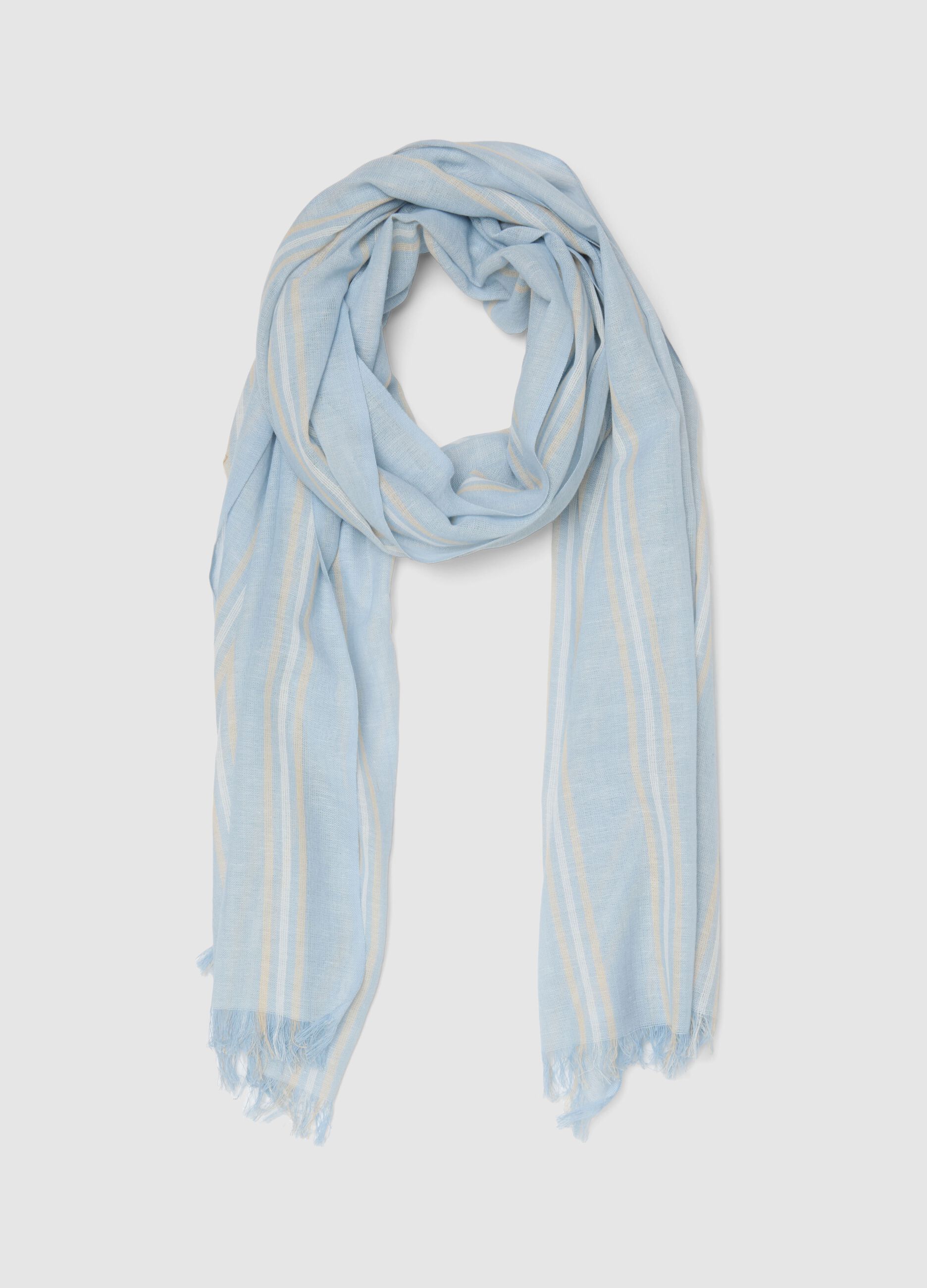 Sky-blue multicolour striped scarf in pure cotton
