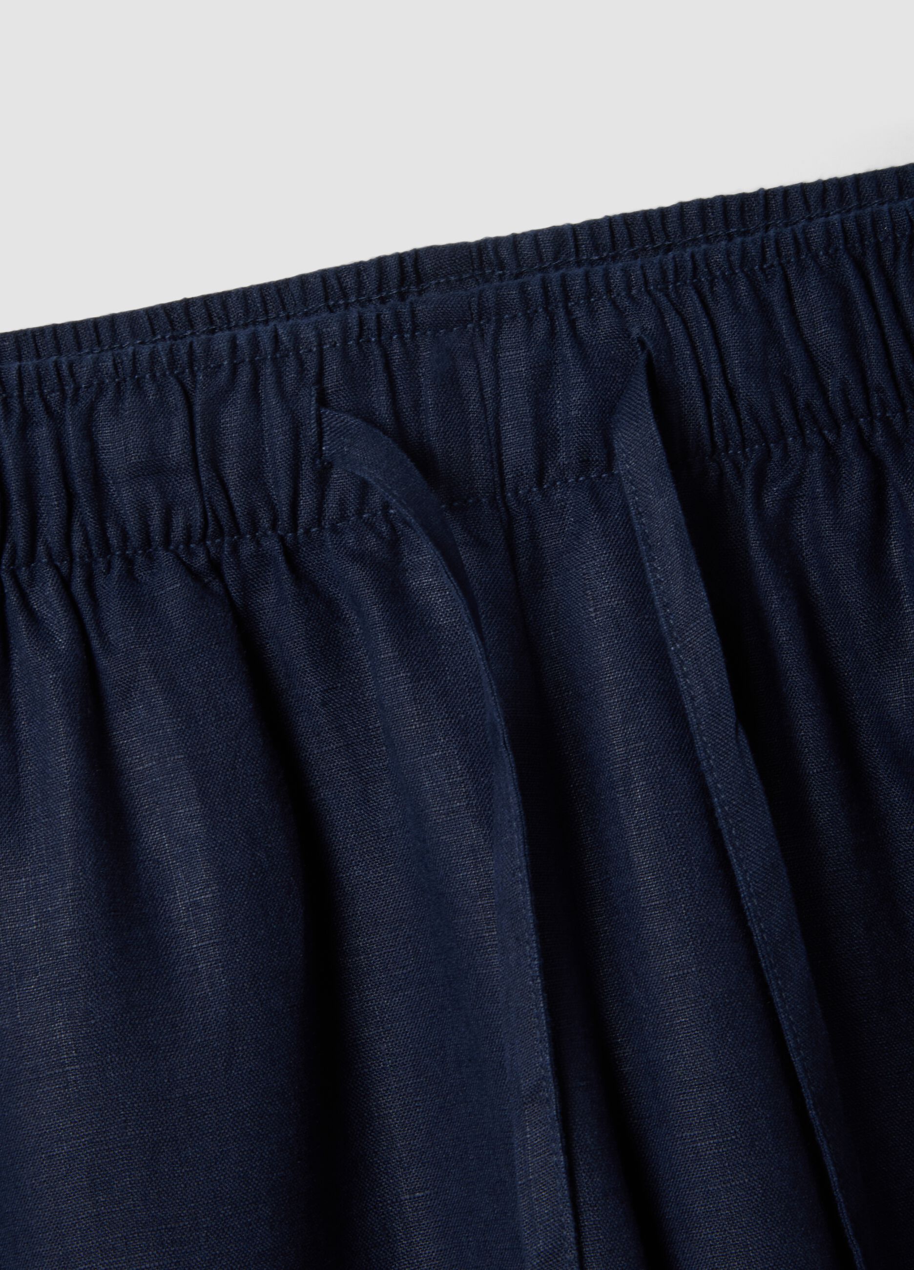 Blue pure linen drawstring trousers, straight fit