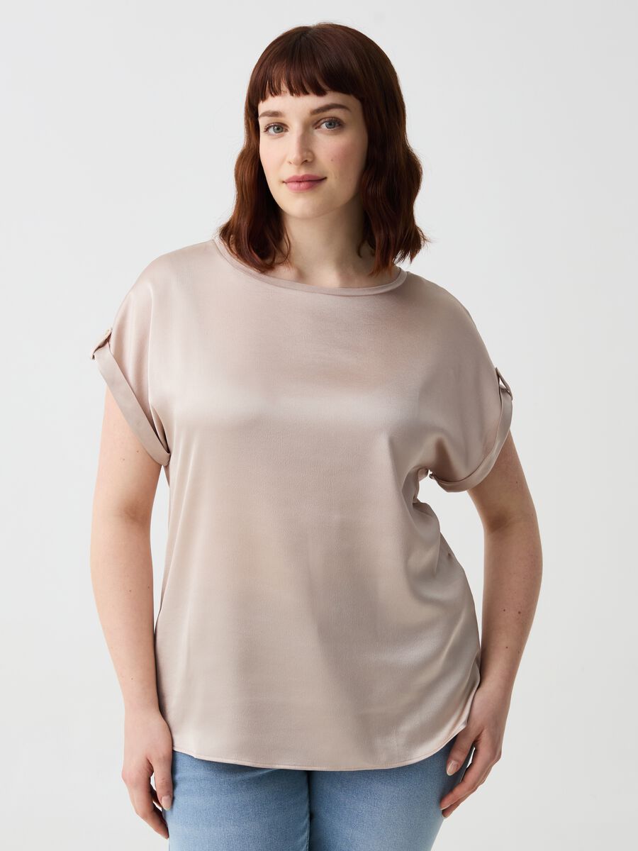 T-shirt in viscosa con fronte in satin Curvy_0