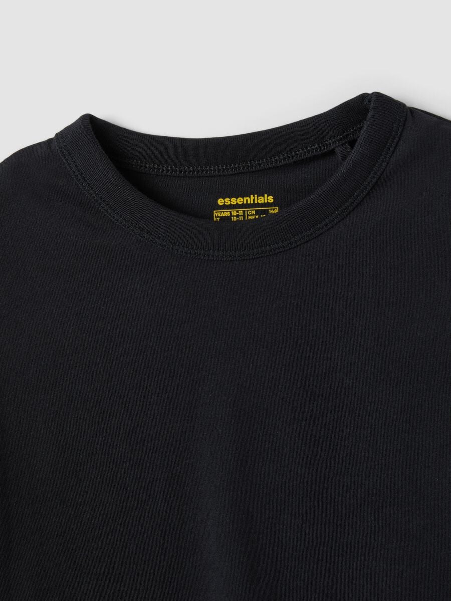 T-shirt nera in puro cotone con collo a costine per ragazza_6