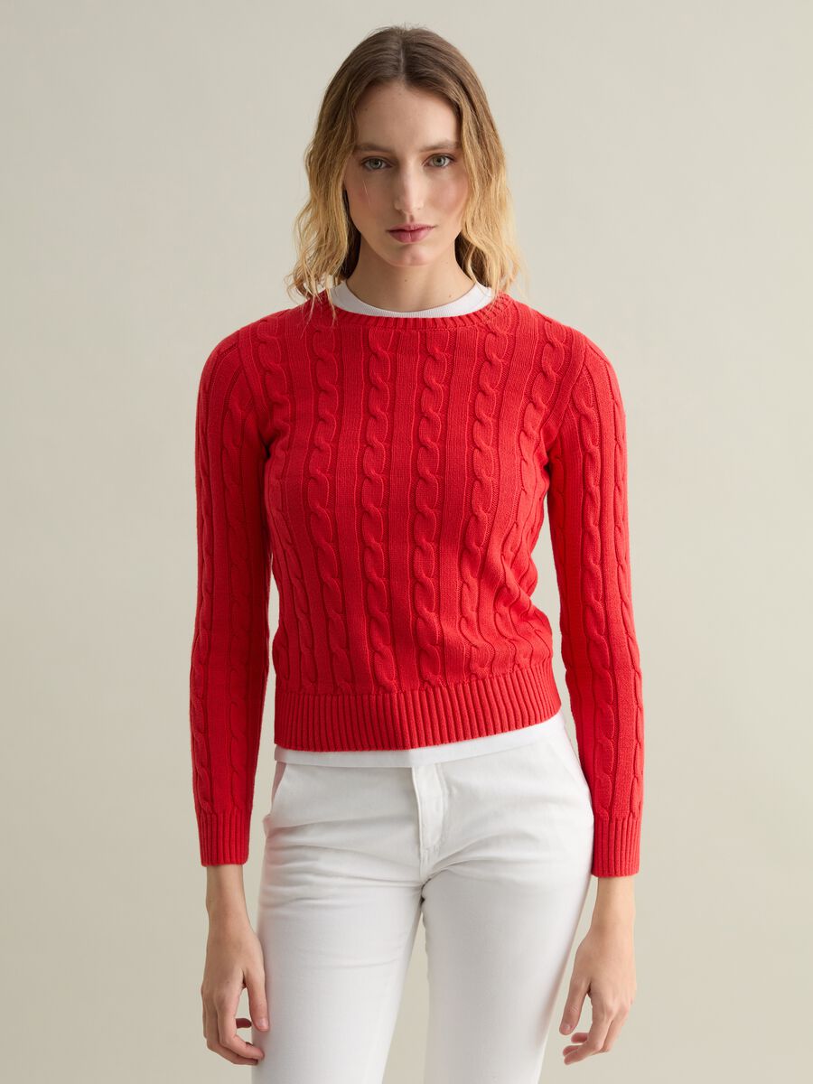 Ribbed pullover with cable-knit design_0