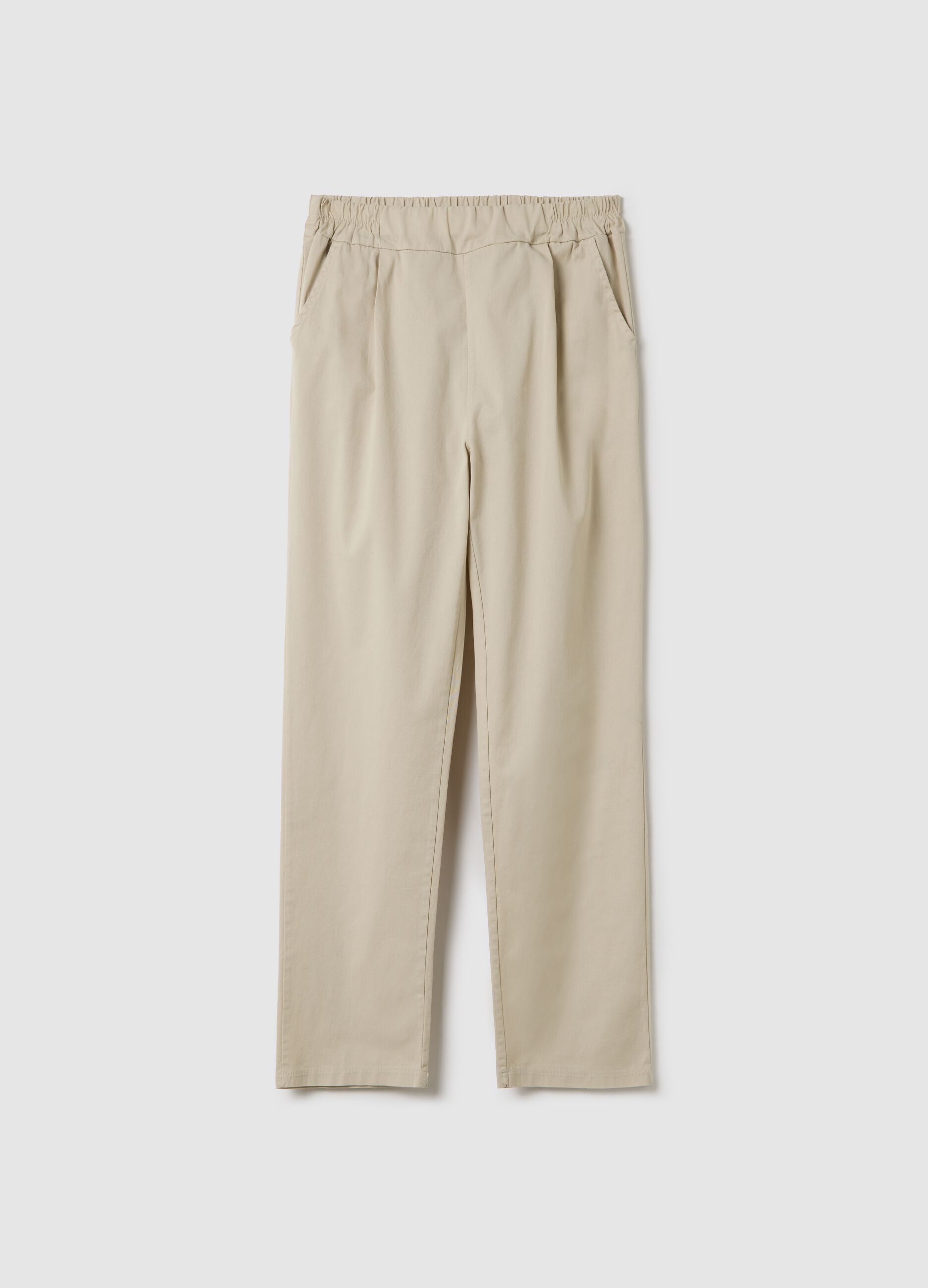 Beige cigarette trousers with elastic waistband