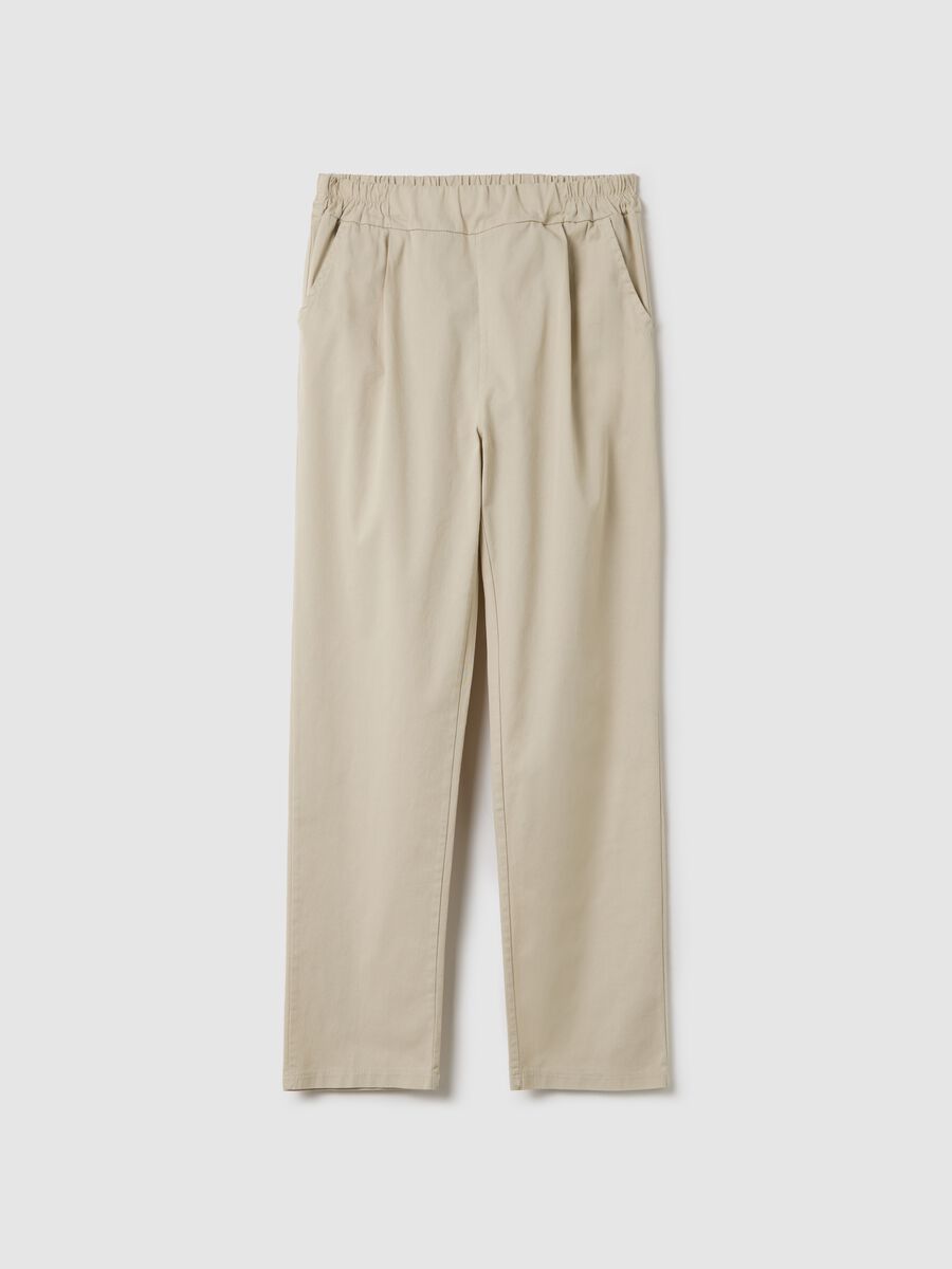 Beige cigarette trousers with elastic waistband_4