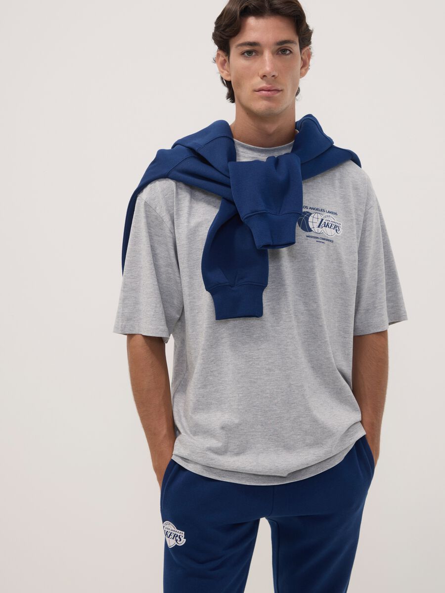 Grey pure cotton T-shirt with Lakers print_0