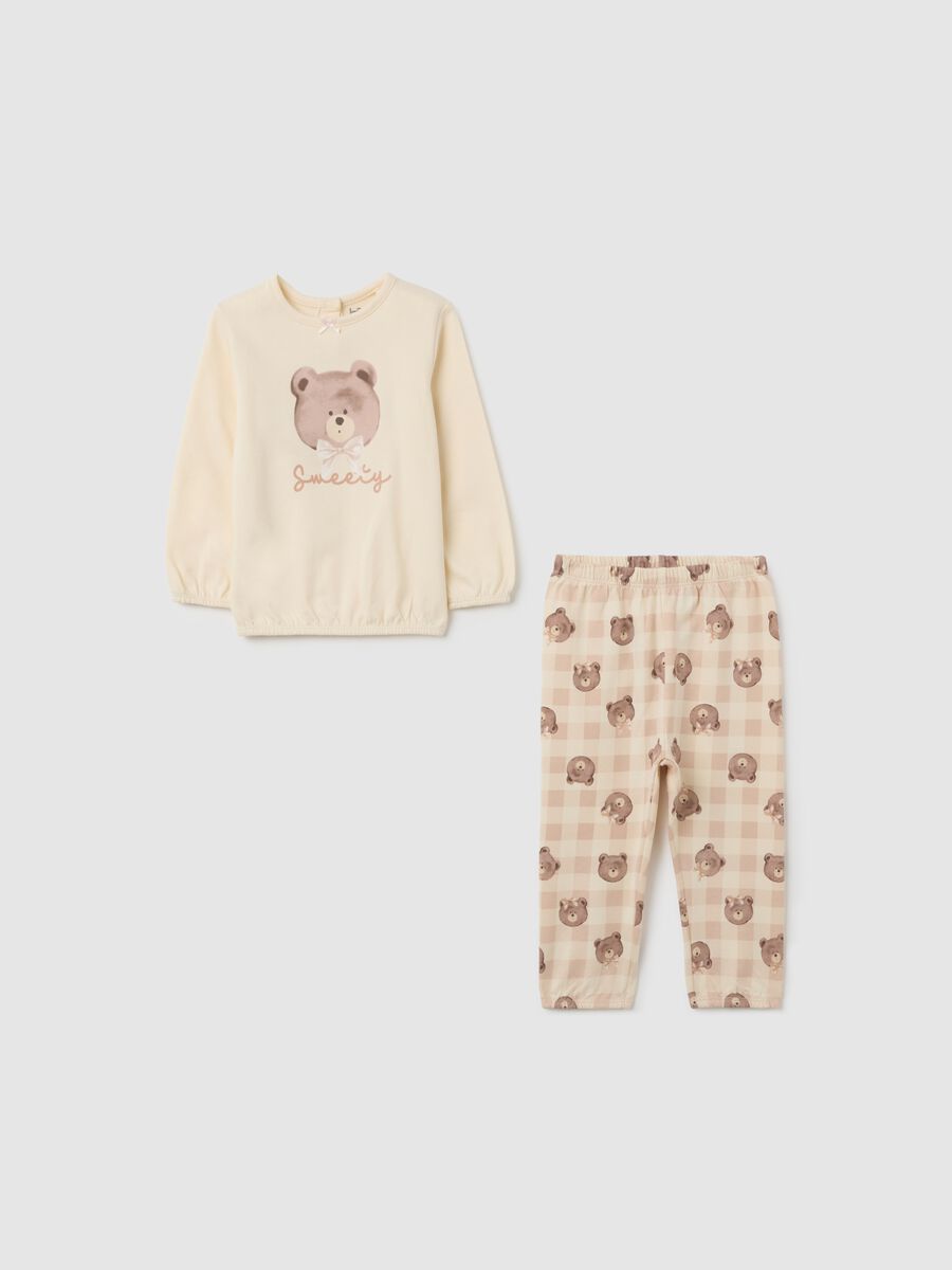 Baby Girl Pyjamas in Pure Beige Cotton with Print_0