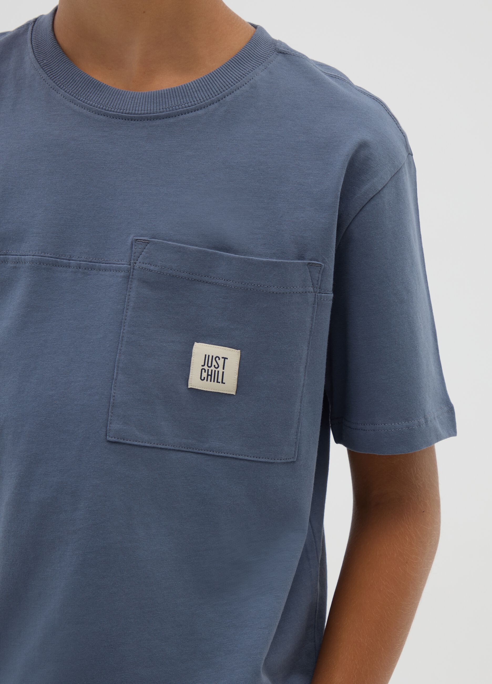 Boys' Blue Cotton Regular Fit T-shirt