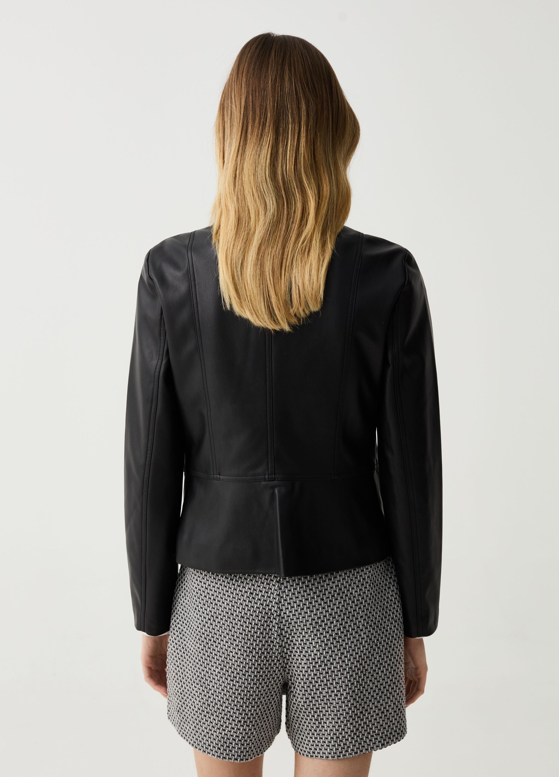 Glossy-effect full-zip biker jacket