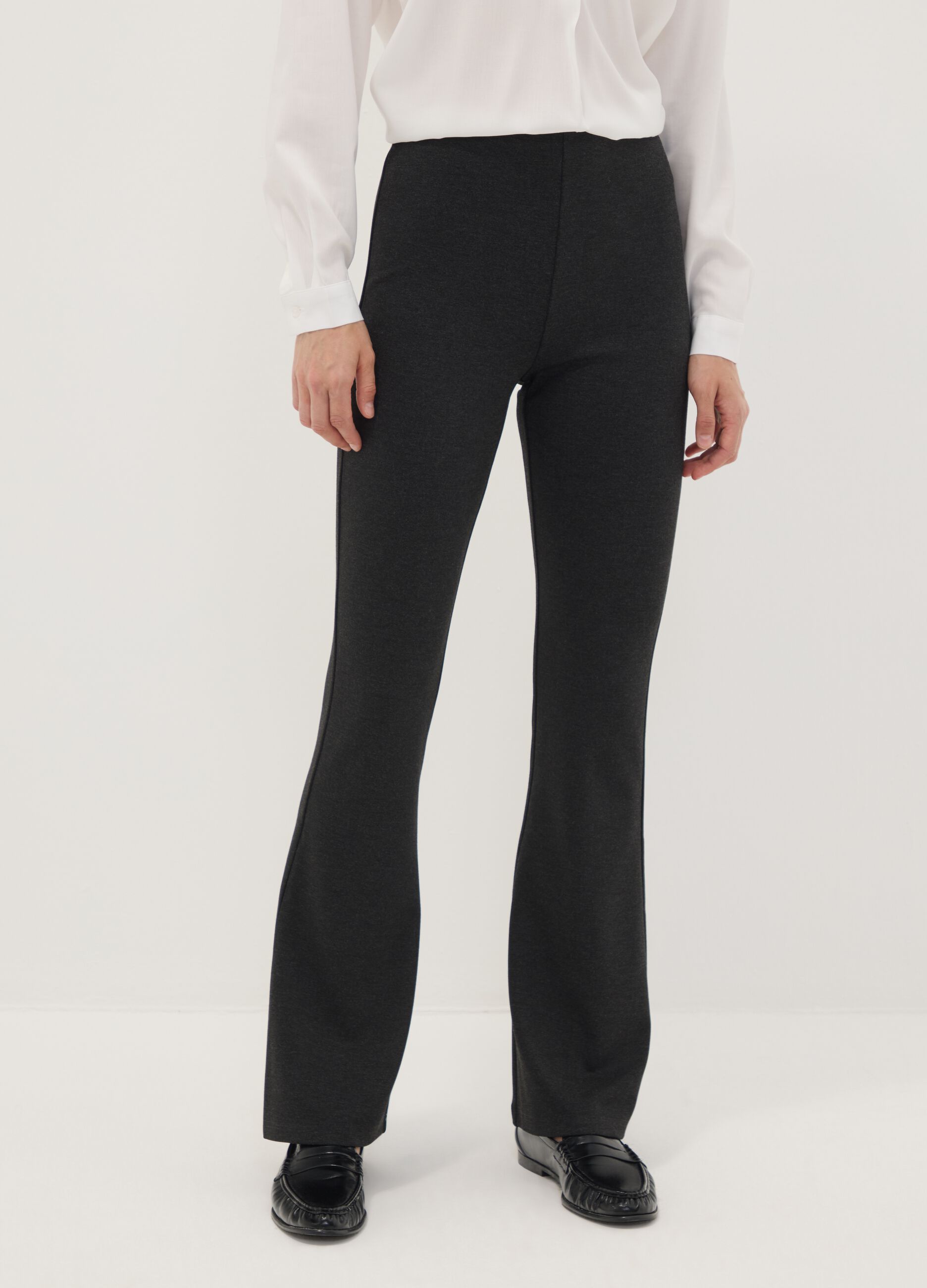 Leggings grigi flare fit in punto Milano di viscosa elasticizzata