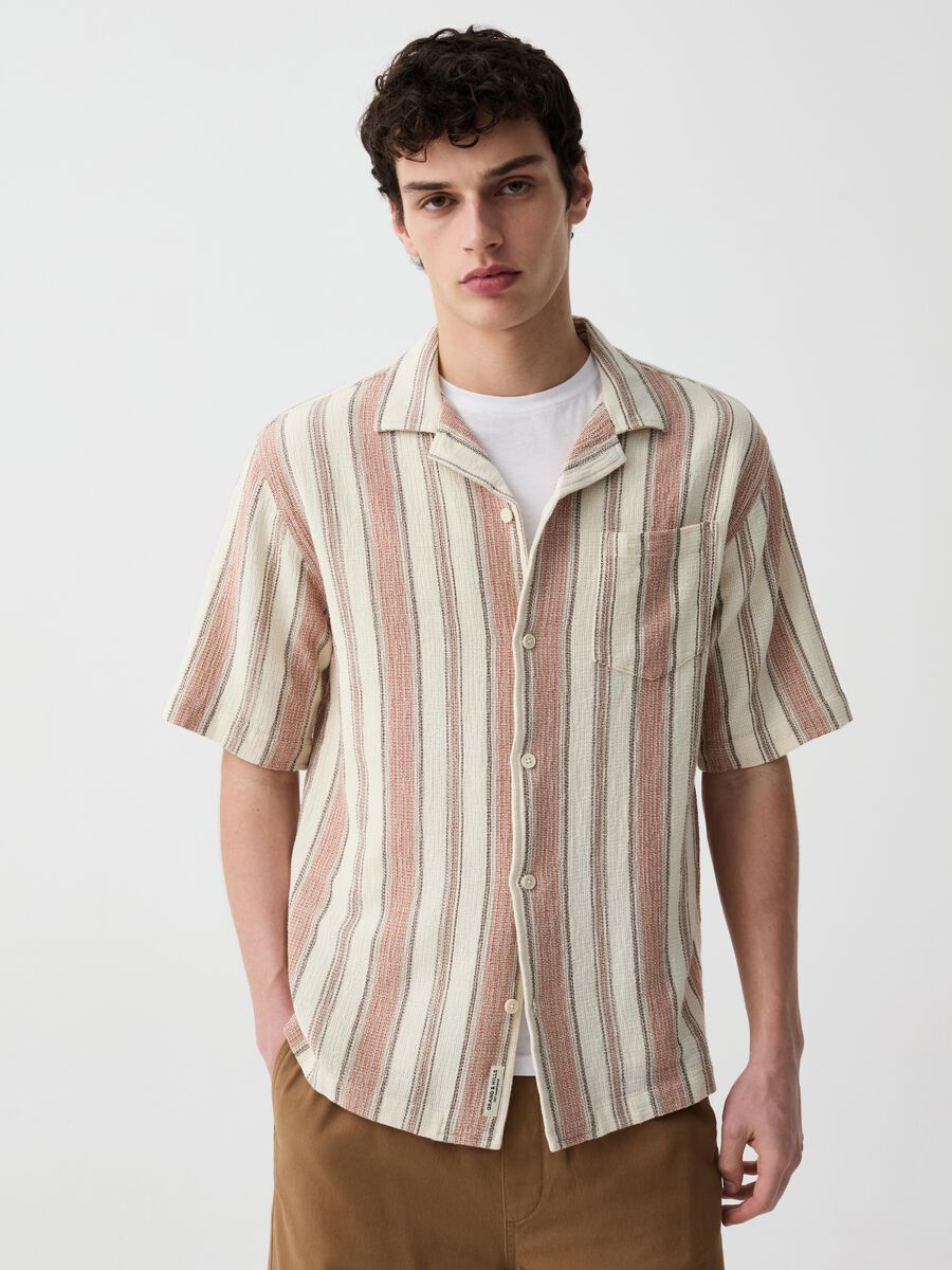 Striped gauze shirt with short sleeves_0