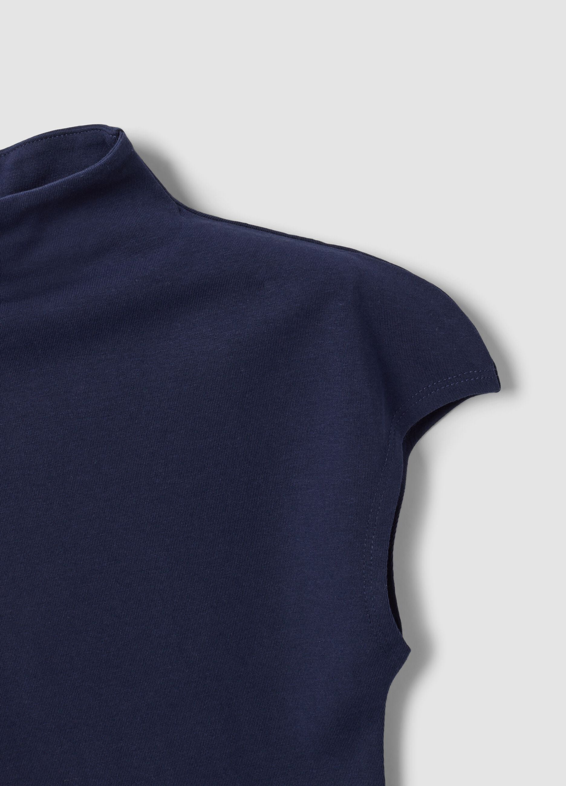 Blue fitted high-neck T-shirt in modal and stretch cotton