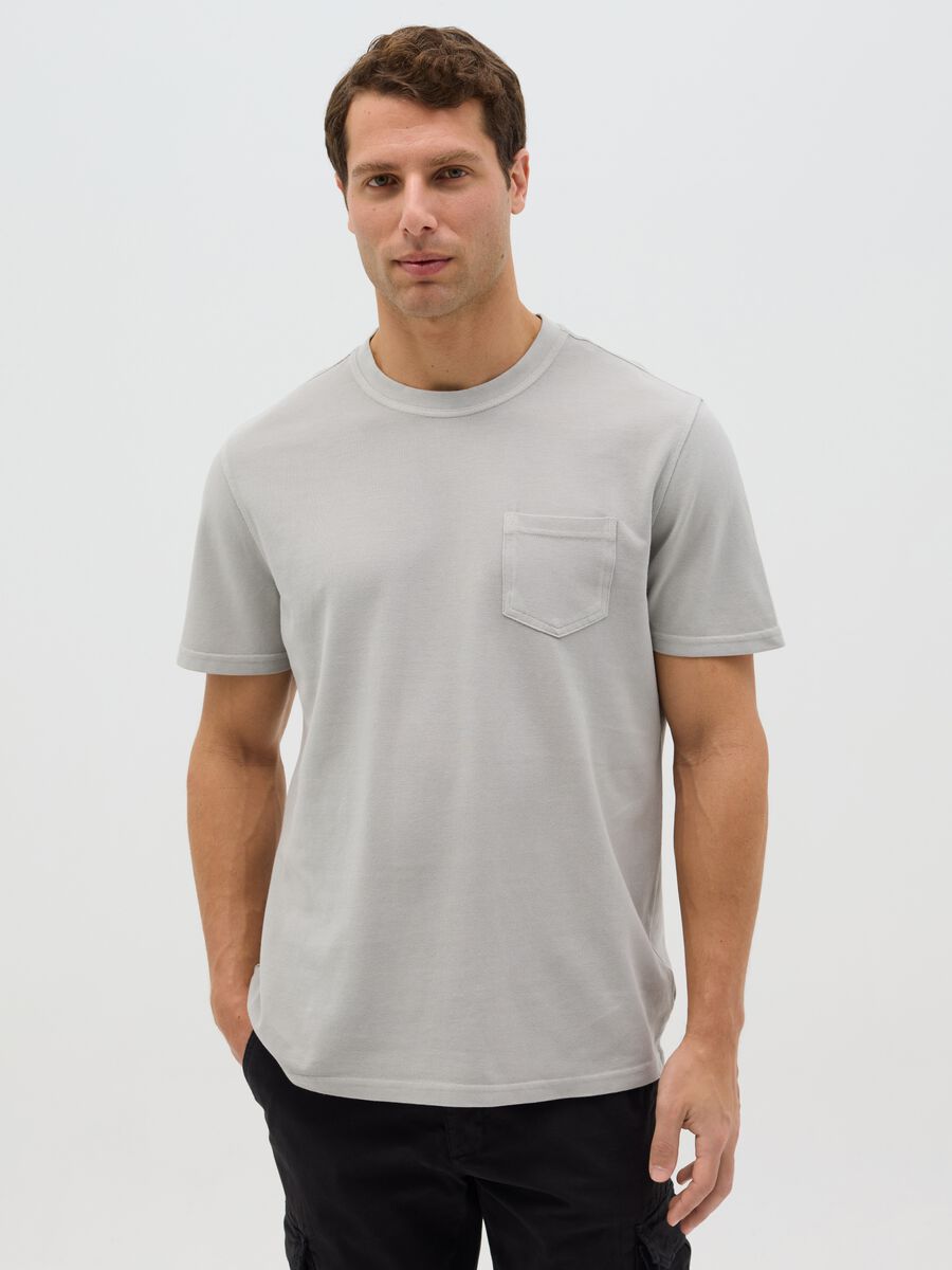 Grey T-shirt in cotton with pocket_0