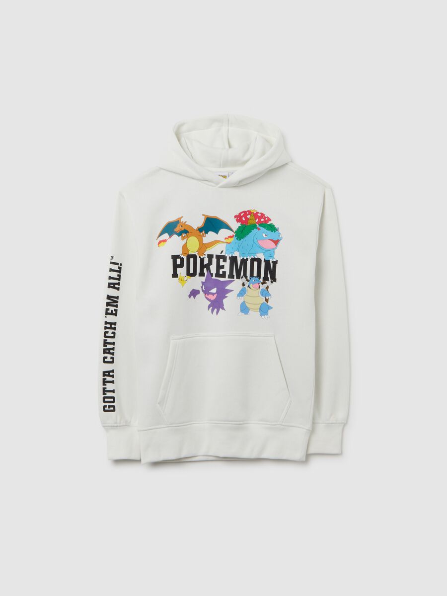 White cotton blend children's hoodie with Pokémon print_0