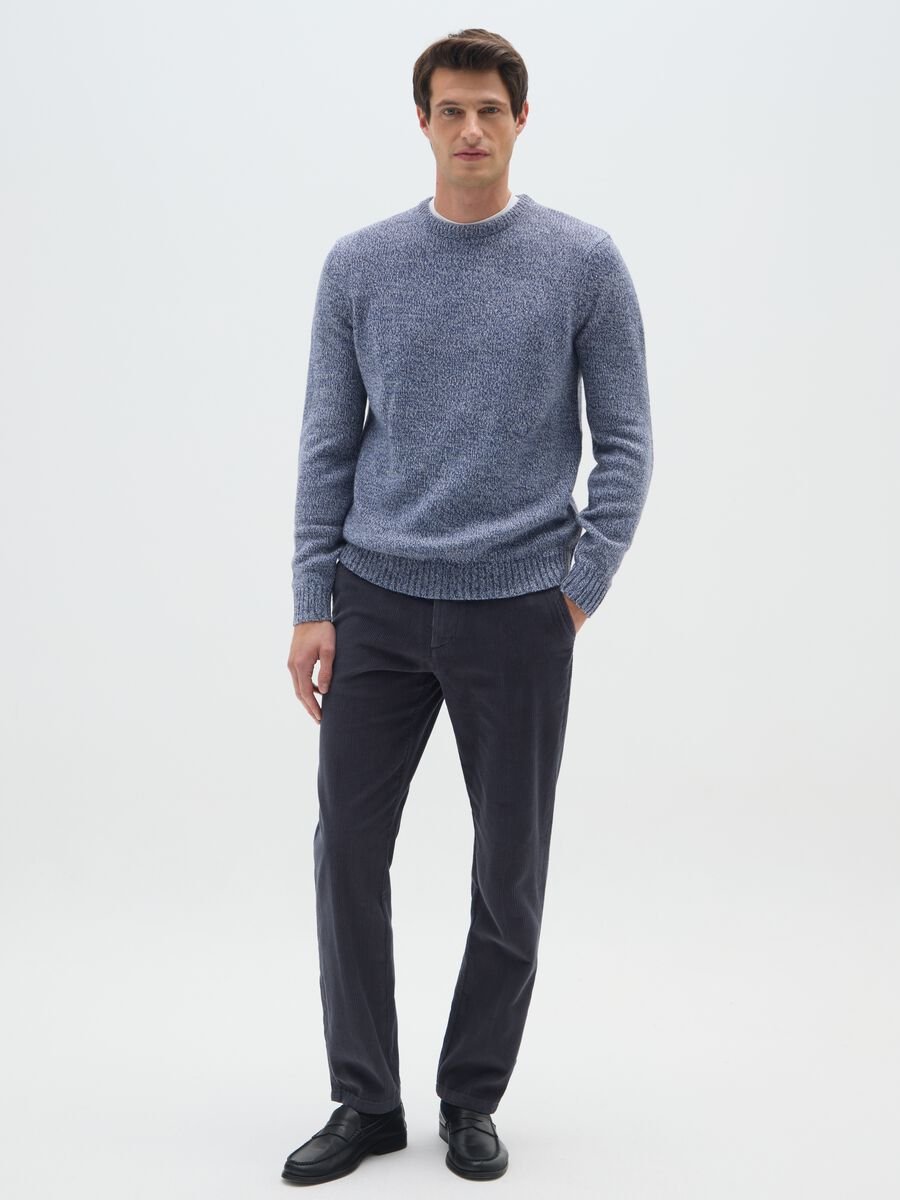 Blue chino trousers in pure cotton regular fit with pinstripes_0