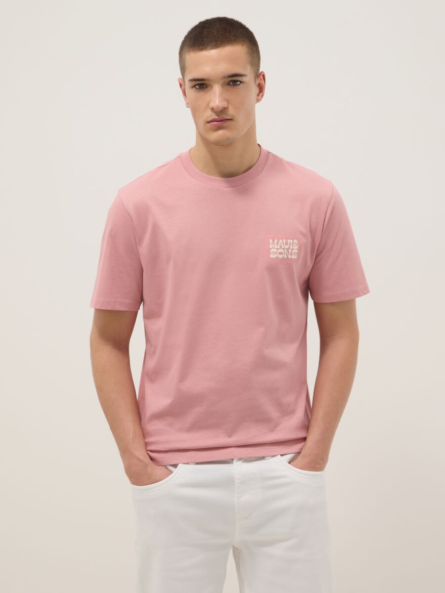 T-shirt a maniche corte in puro cotone rosa relaxed fit con stampa_0