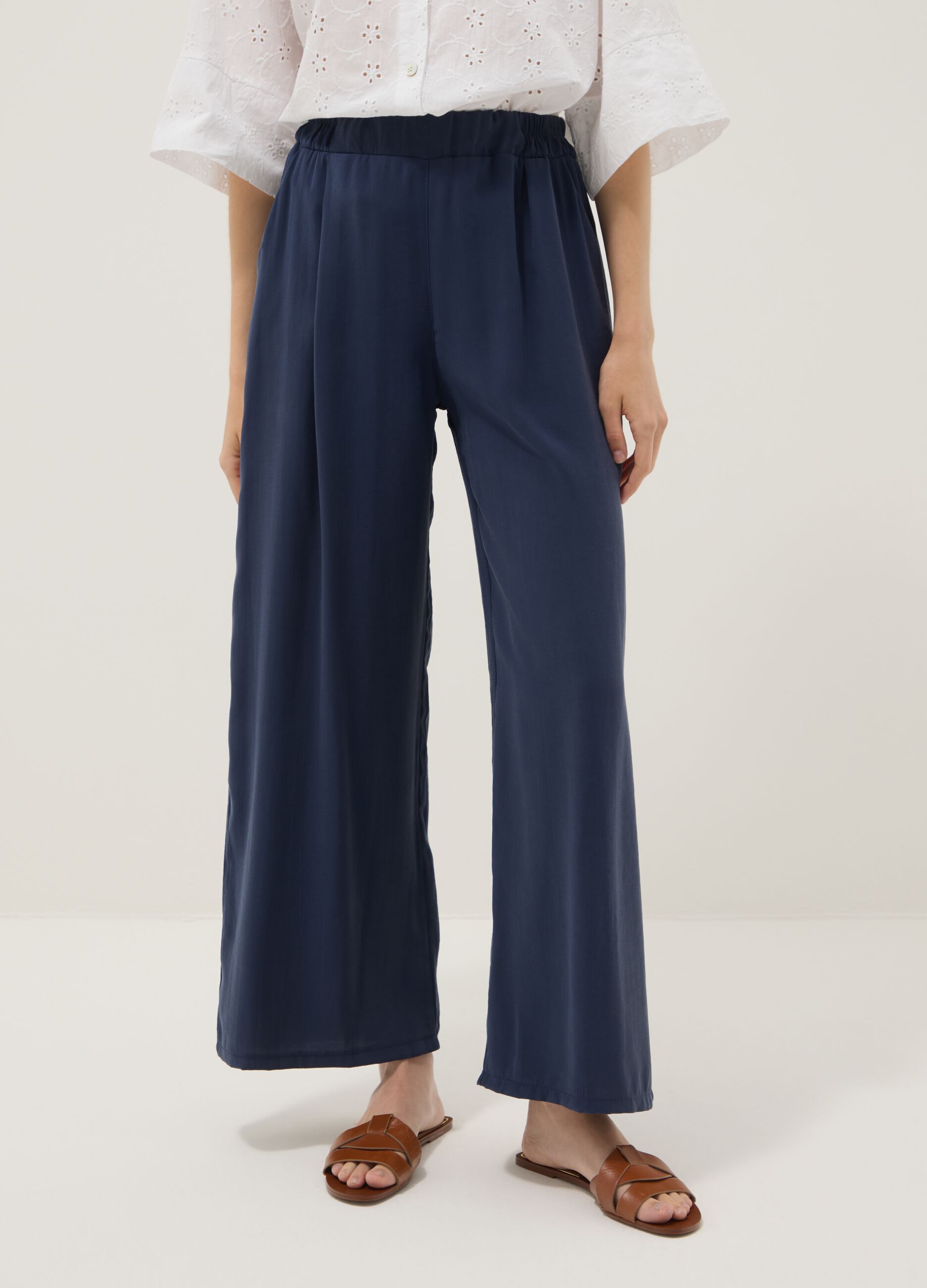 Blue viscose-blend palazzo trousers