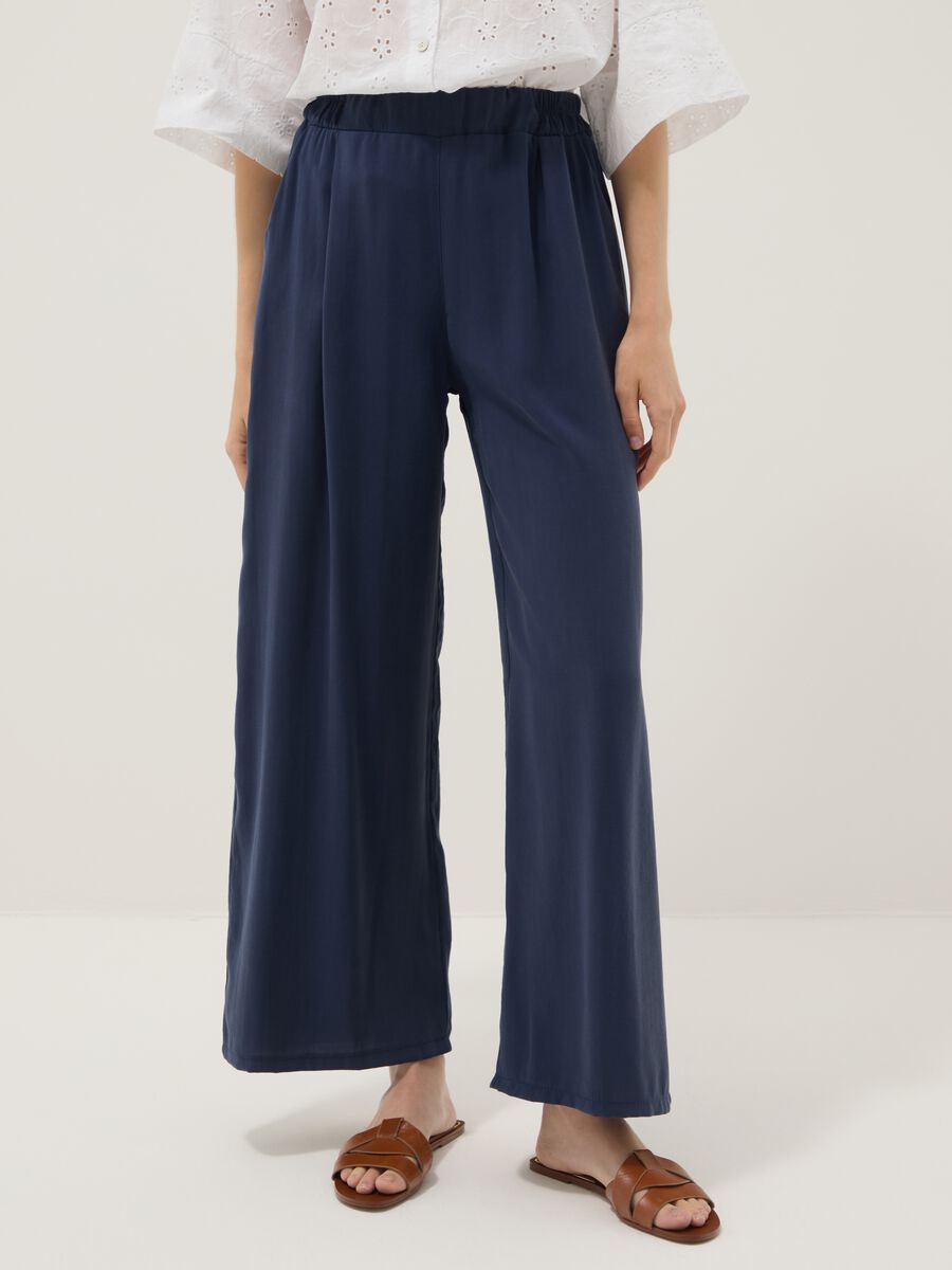 Pantaloni palazzo blu in misto viscosa_1