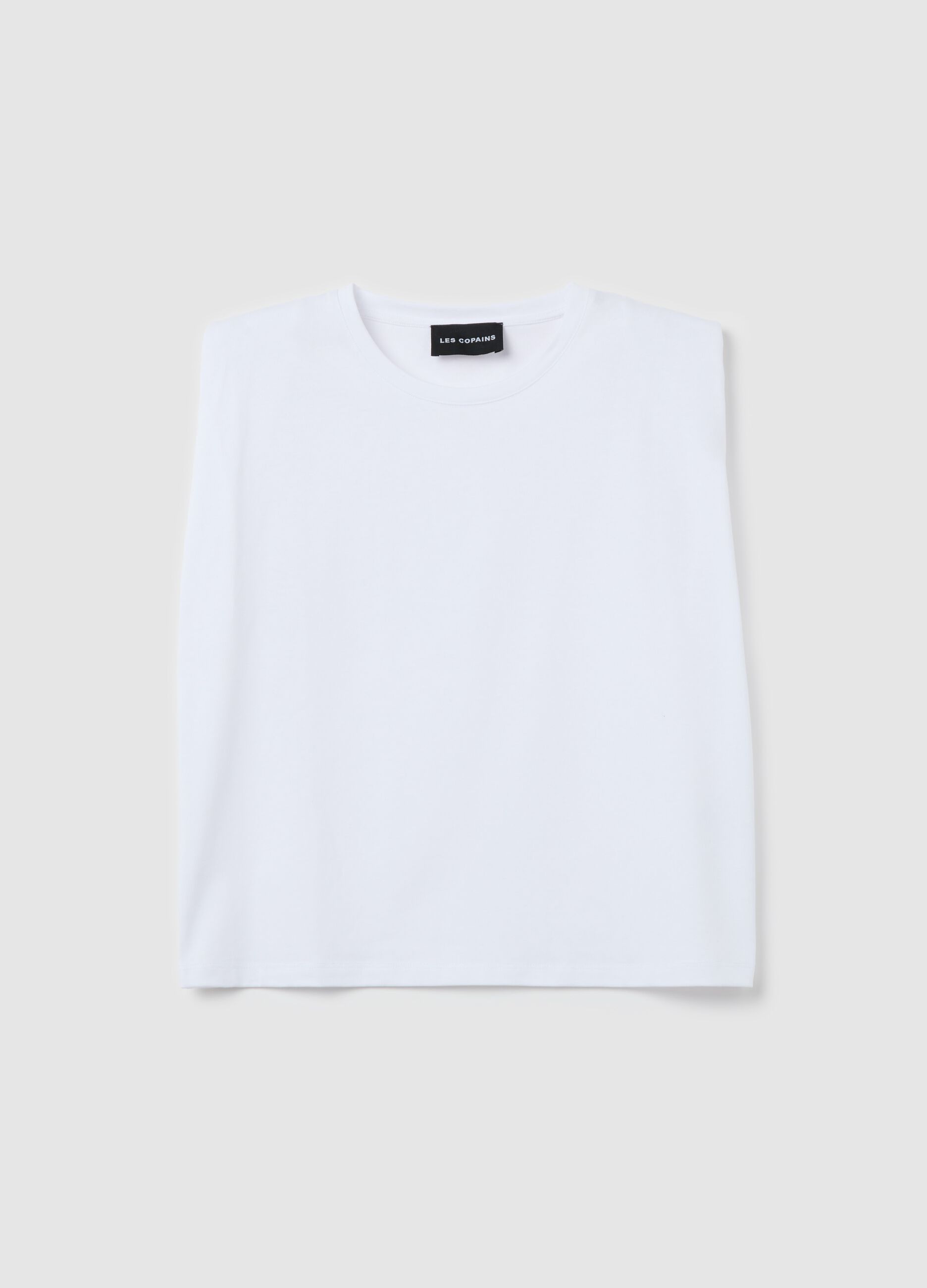 White sleeveless boxy-fit T-shirt with spaghetti straps