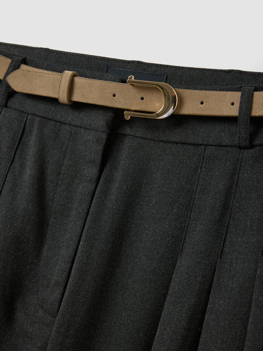 Grey wide-leg formal trousers in stretch viscose with belt_5