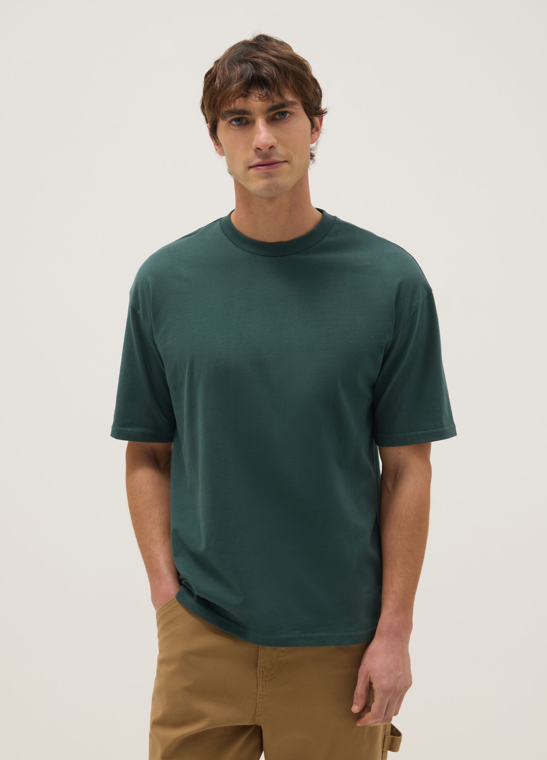 Green pure cotton relaxed fit t-shirt