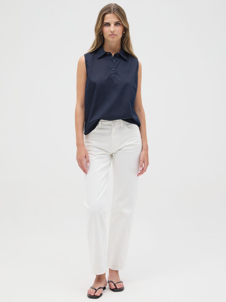 Women's Sleeveless Blue Cotton Shirt - Regular Fit_1