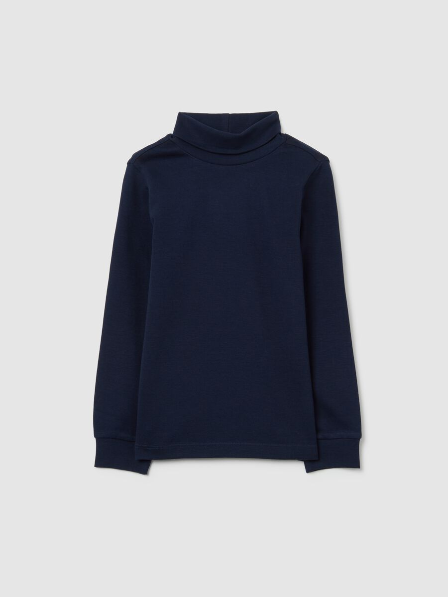 Children's blue turtleneck jumper in pure cotton regular fit_0
