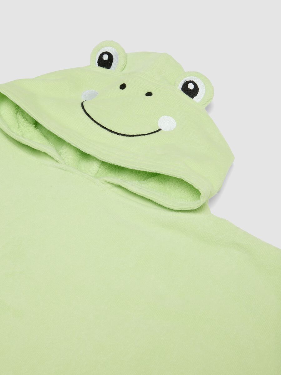 Poncho da spiaggia in puro cotone verde da neonato con cappuccio_2