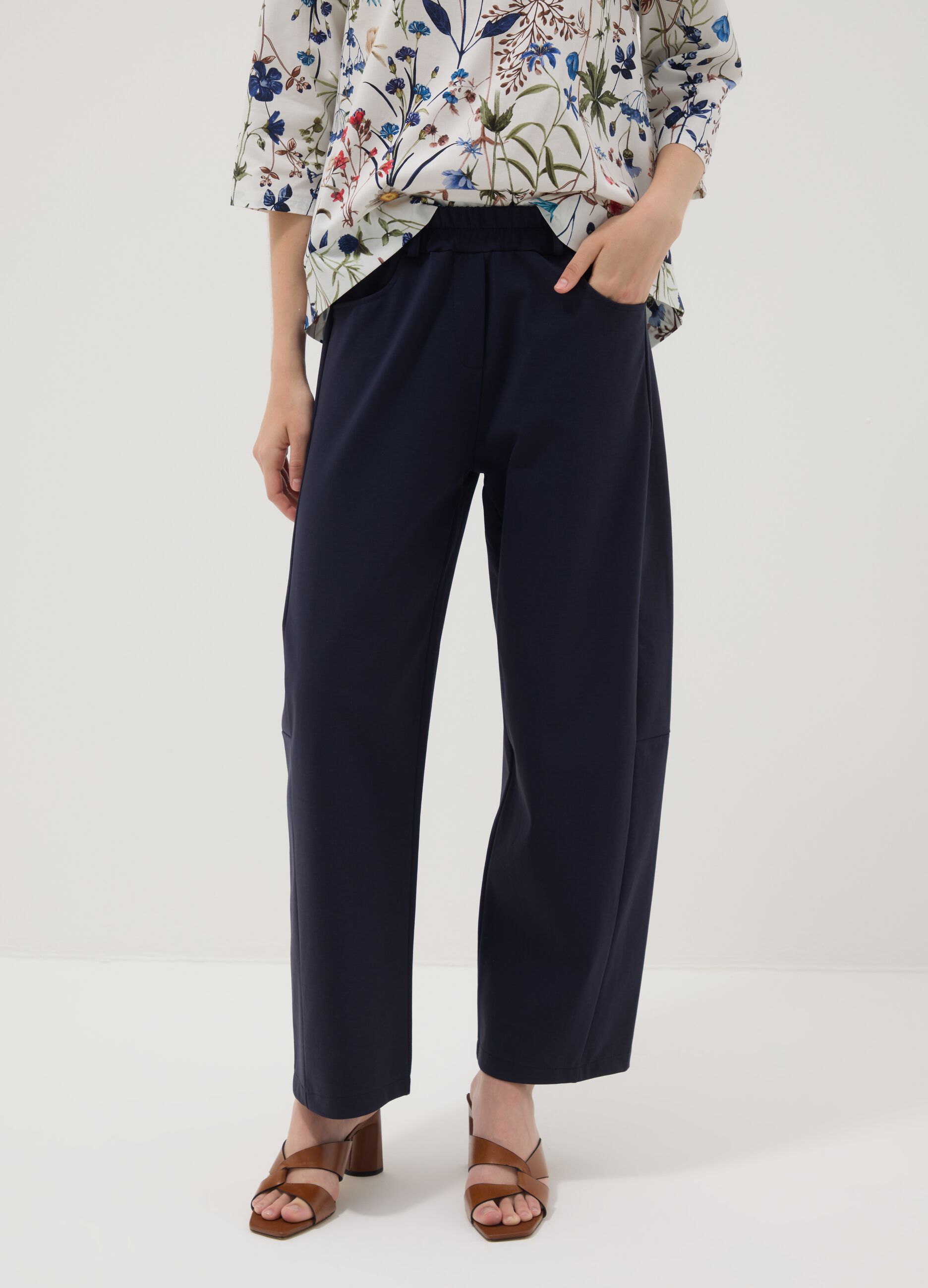 Blue stretch cotton trousers