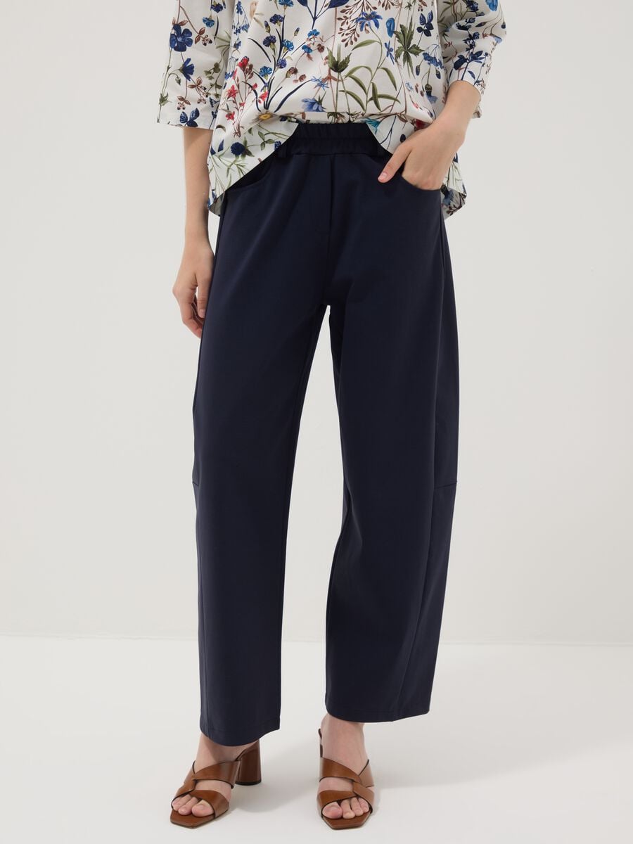 Pantaloni blu in cotone elasticizzato_1