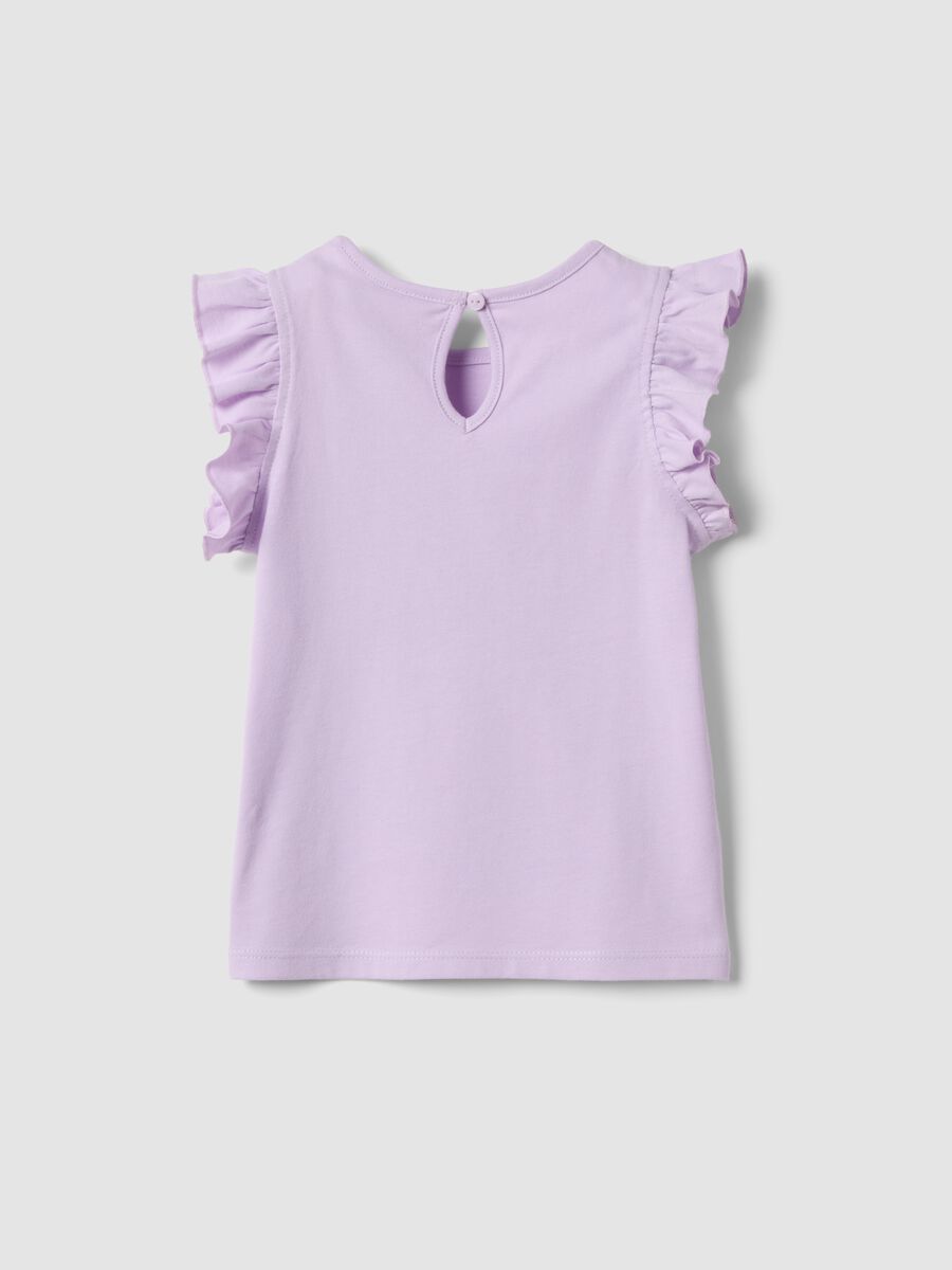 Purple organic cotton girls&rsquo; tank top with print and ruffles_1