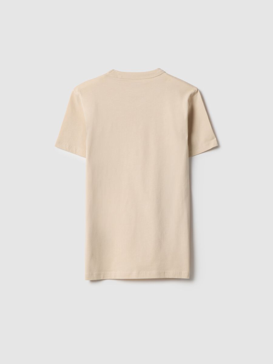 T-shirt girocollo beige da ragazzo in puro cotone over fit_4