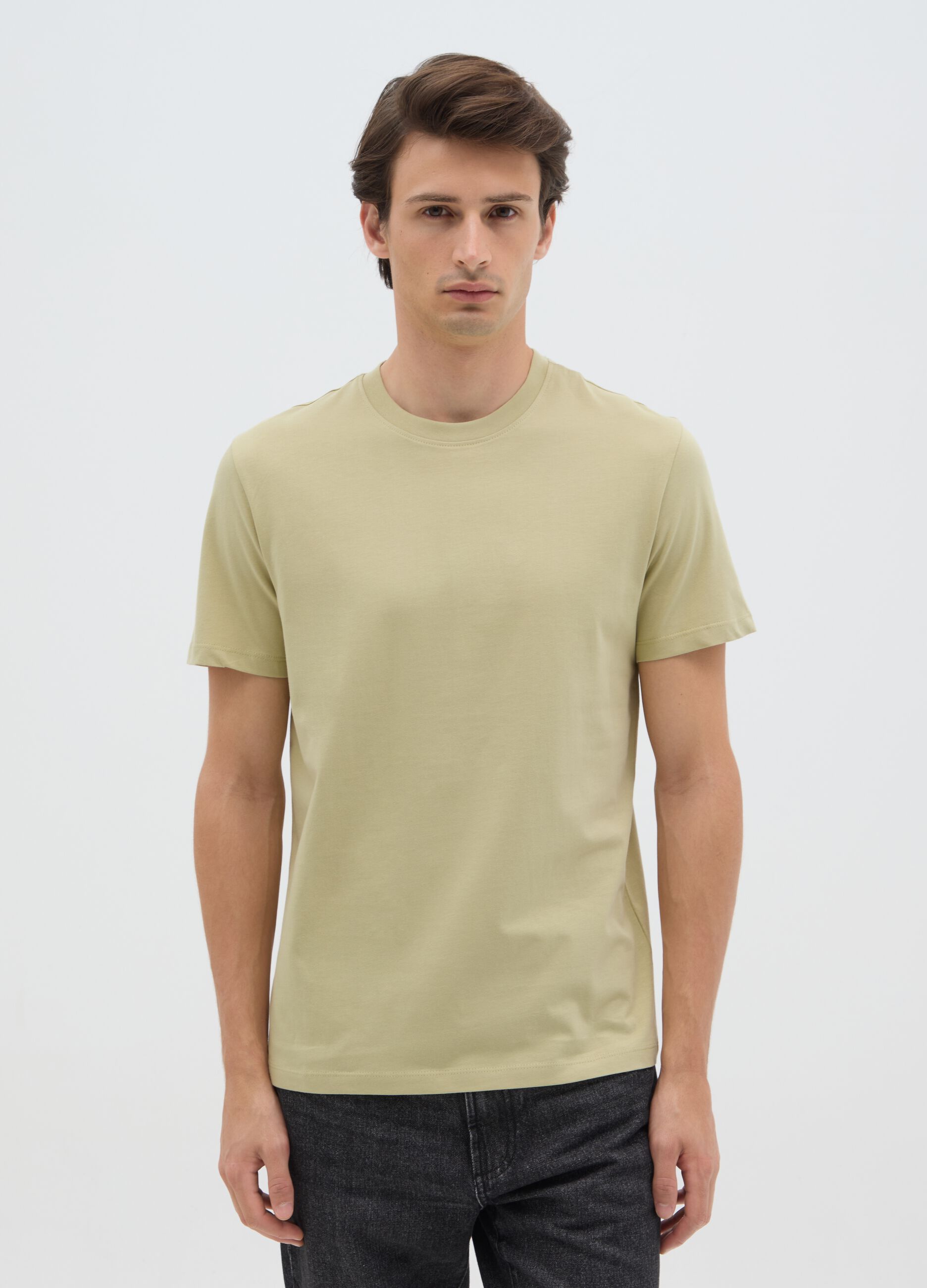 T-shirt da uomo in puro cotone verde regular fit