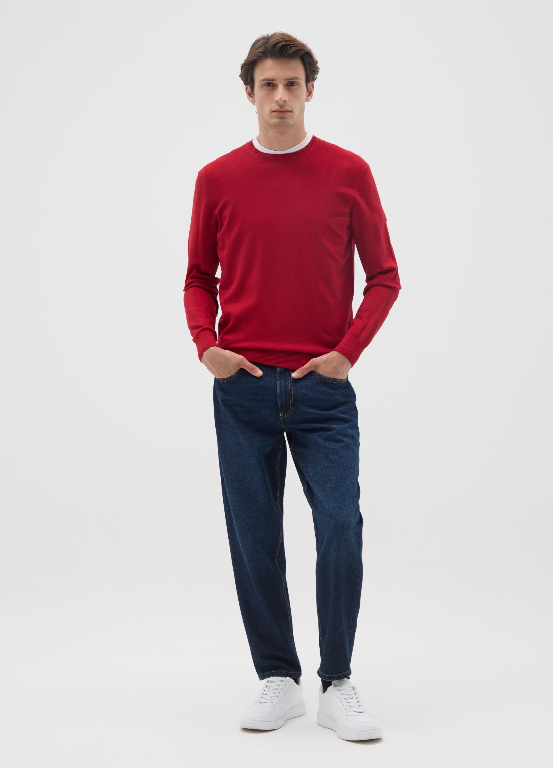 Red regular fit viscose blend jumper
