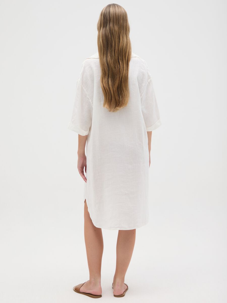 Women's white pure linen dress regular fit_2