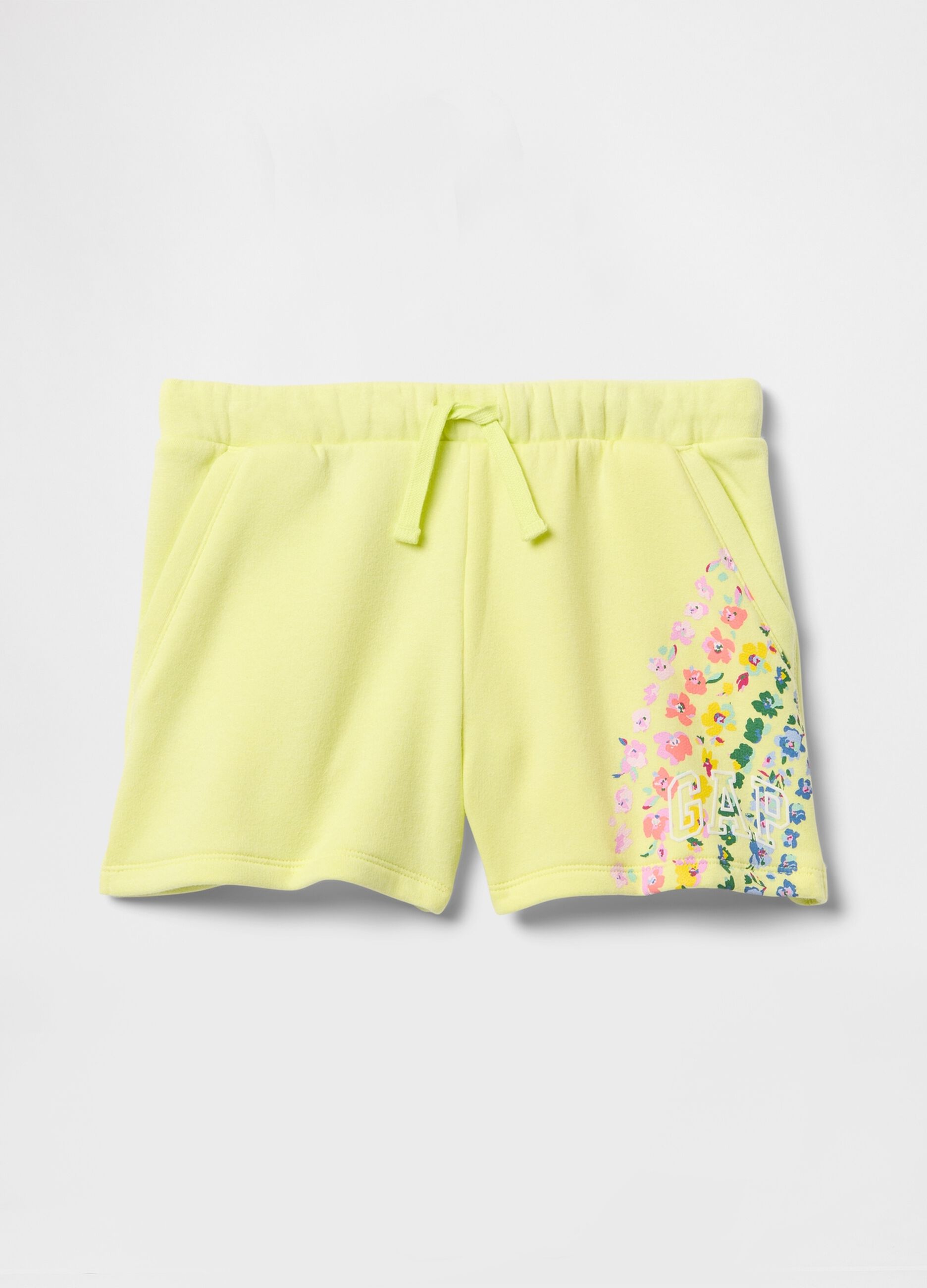 Shorts gialli con dettagli floreali per ragazze
