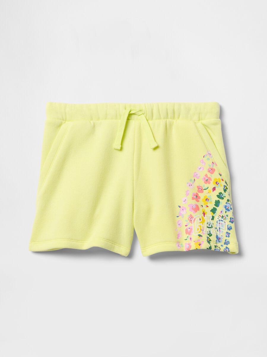 Yellow shorts with floral details for girls_4