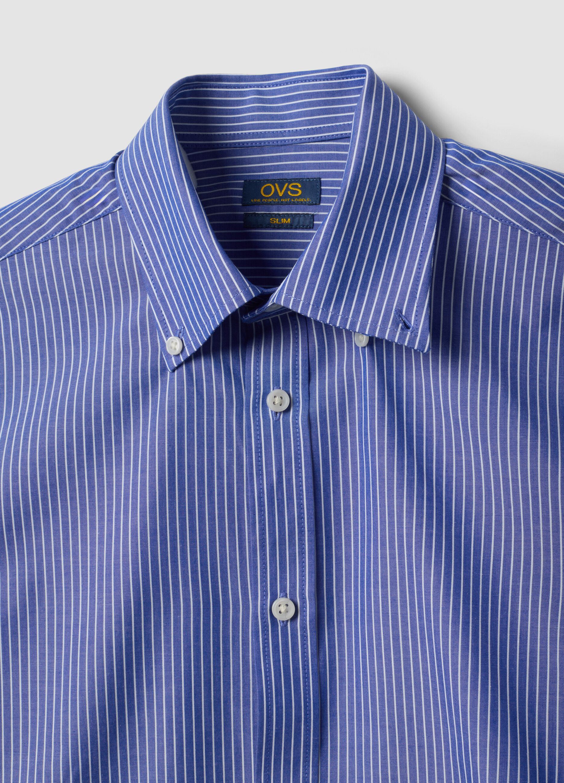 Blue cotton-blend button-down collar shirt, slim fit, easy iron