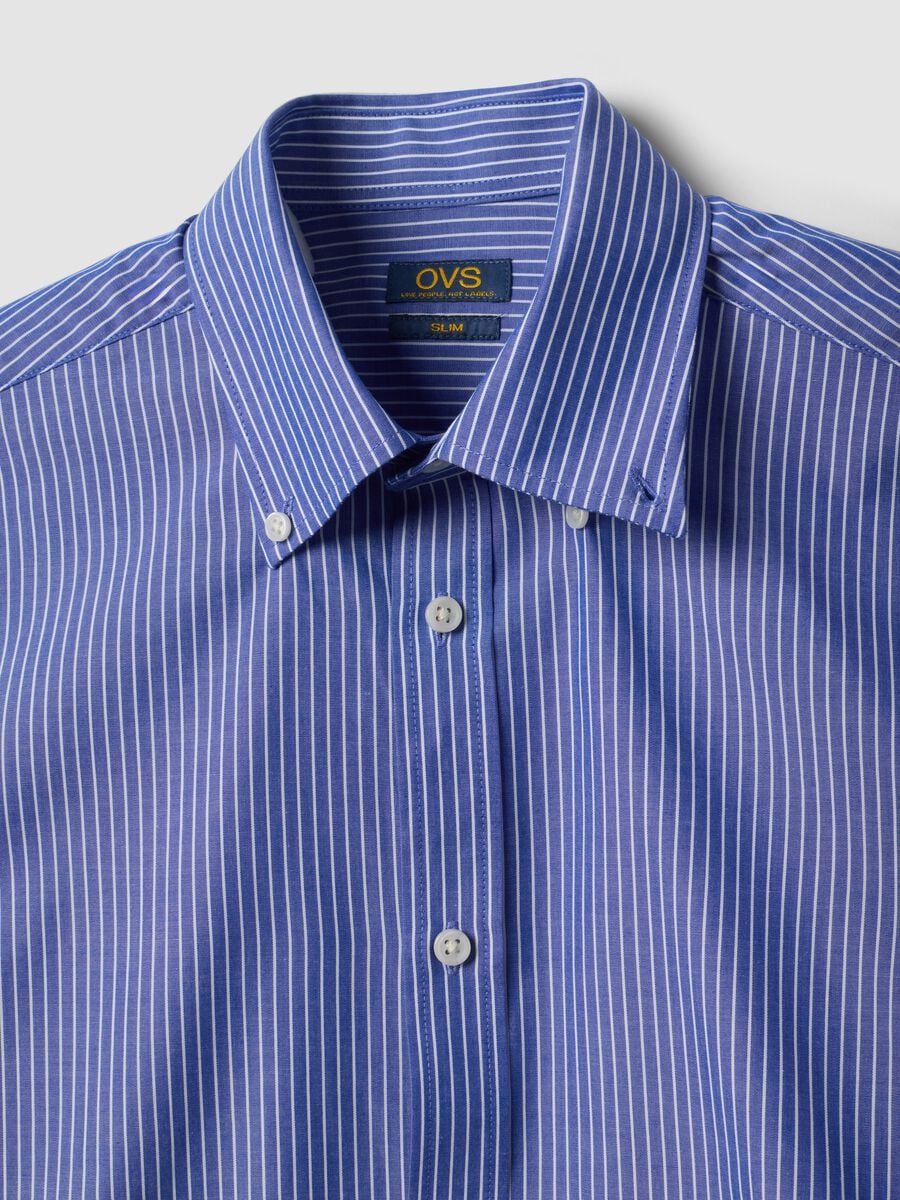 Camicia blu in misto cotone con collo botton down slim fit easy iron_6